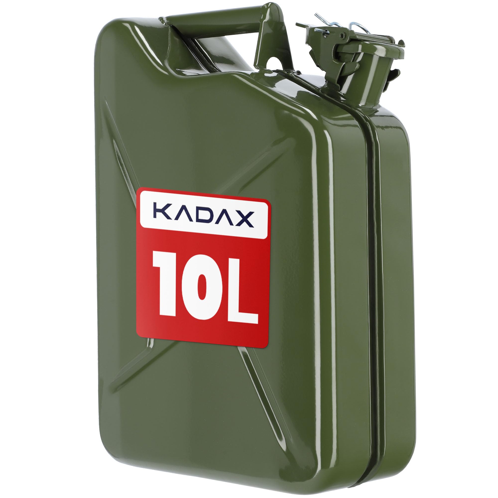 KADAX Bidón de gasolina de 10 L, acero recubierto de polvo con mango y boquilla, contenedor de gasolina duradero con sello hermético (verde)