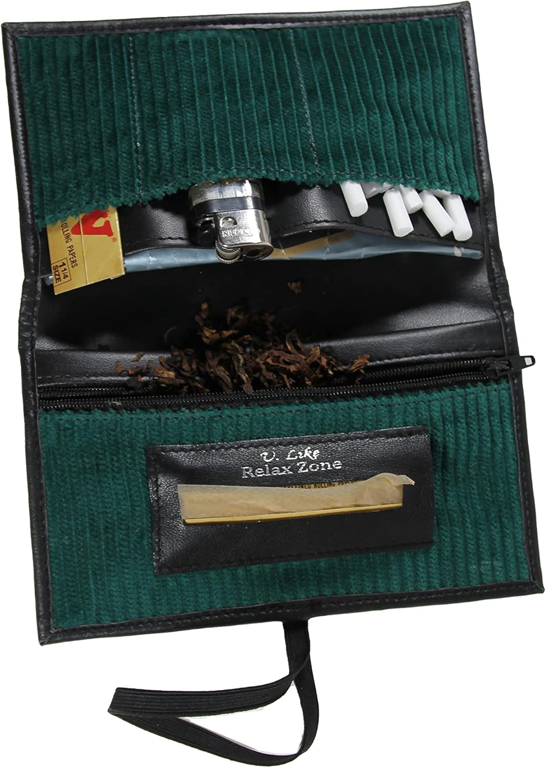 Rolling Tobacco Pouch Case with 6 separate compartments - Travel Smoking Tobacco Pipe Bag - Roll Your Own Cigarette Organizer Kit for Smoking Accessories - Storage Container for Men & Women