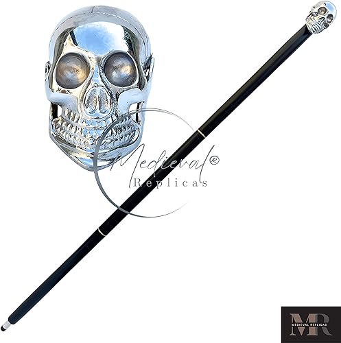 Miniatura 2 de Medieval Replicas Bastón de madera  Calavera niquelado mango de latón plateado  Bastón decorativo de madera, el mejor regalo para hombres y mujeres