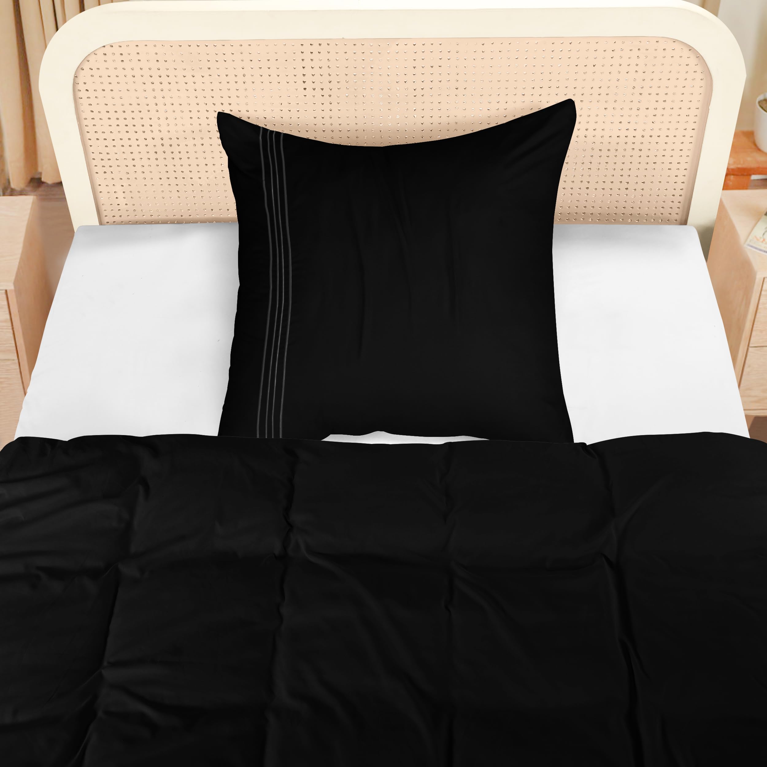Utopia Bedding Copripiumino Singolo - Copripiumino in Microfibra di Poliestere 135x200cm + Federa Ricamata 80x80cm – Nero