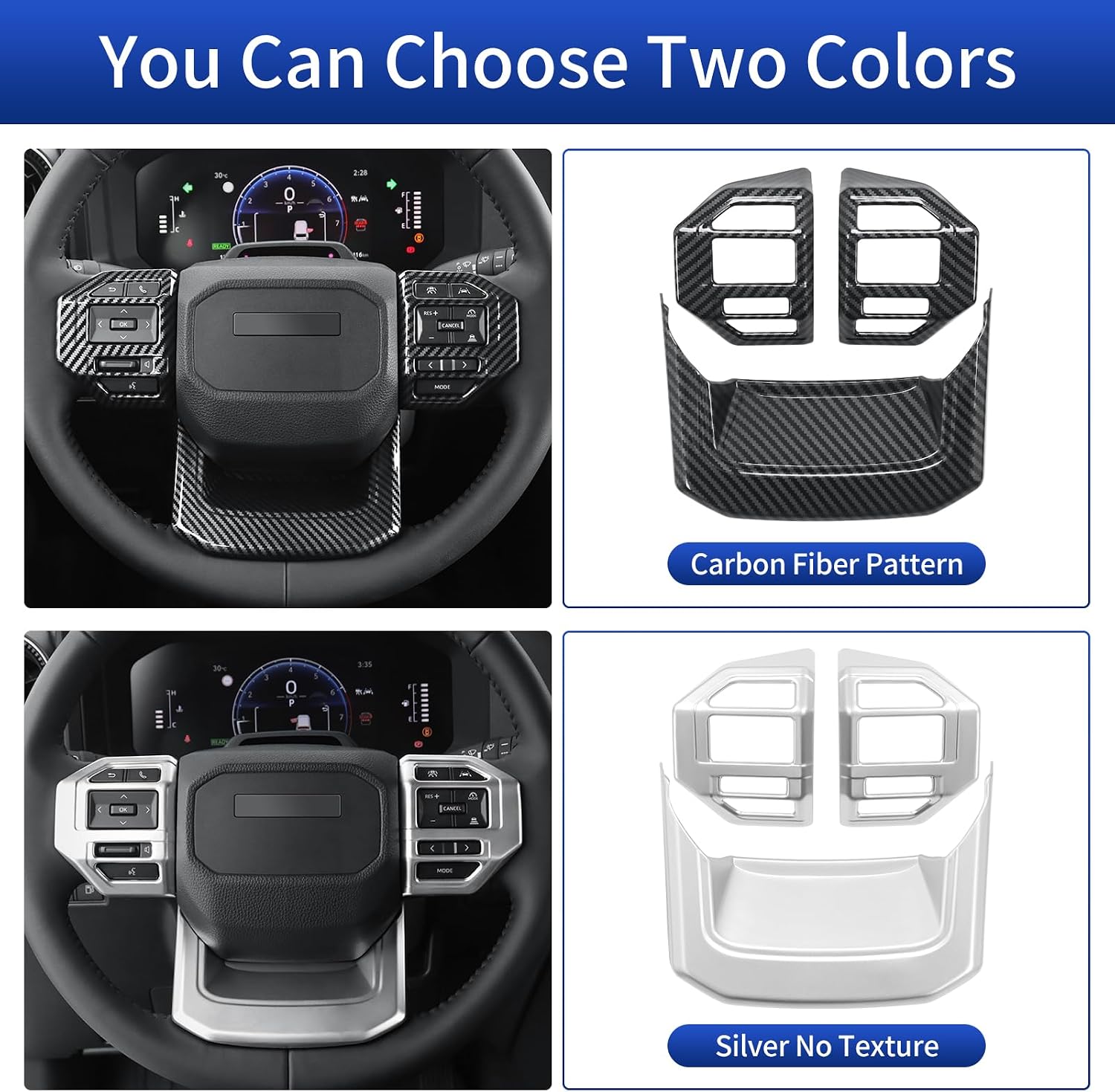 Steering Wheel Button Frame is Suitable for Toyota Land Cruiser 250 1958 Prado LC250 ABS Steering Wheel Panel Cover Carbon Fiber Pattern Interior Modification(Steering Decorative Panel Sticker)