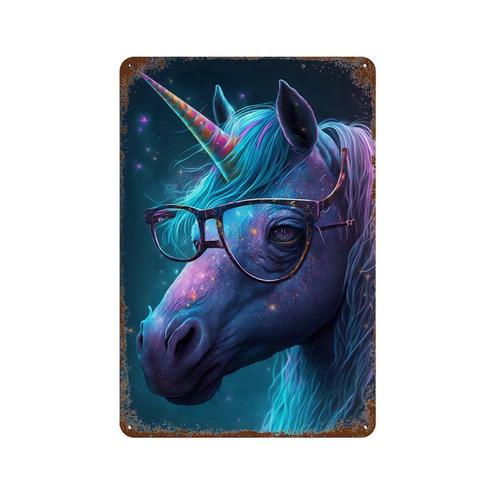 Galactic Unicorn Sunglasses Rust Effect Tin Sign 11.8"x7.9", Industrial Home Decor for Garage, Pub Or Kitchen