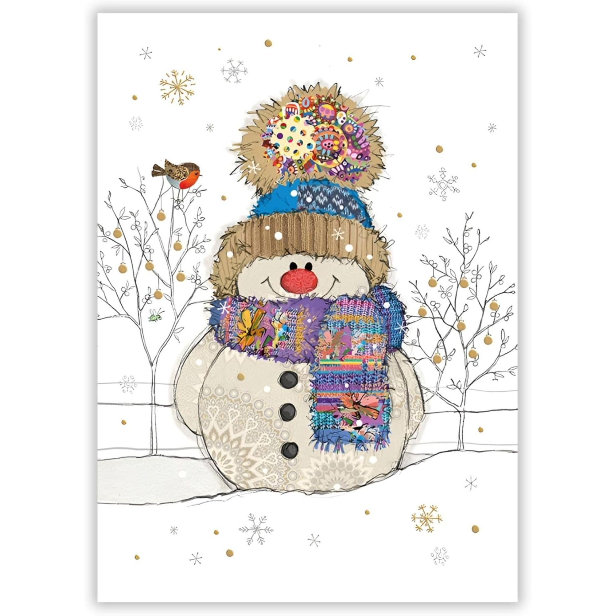 Bug Art Christmas Cards Pack of 8 - Christmas Cards with Jolly Snowman and Robin Design and Special Finish - Eco-Friendly Xmas Cards Multipack with Envelopes