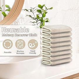 Nugilla Makeup Remover Cloths, 8 Packs Makeup Remover Towels Reusable Face Wash Cloth, Soft Microfiber Face Cloth for Women(Beige)