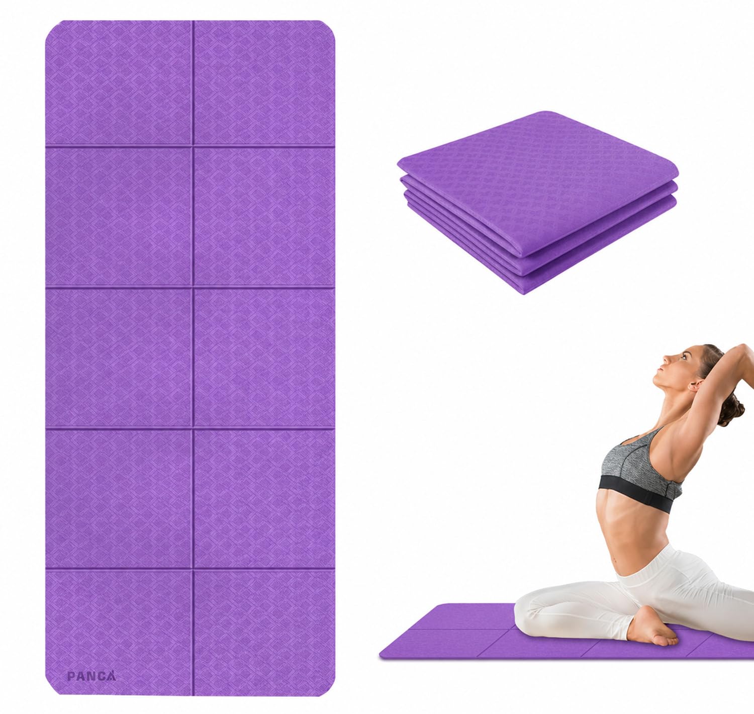 PANCA Folding Yoga Mat for Exercise 8mm Thick Big Size Non Slip Workout Mat for Yoga, Meditation, Pilates, Gymnastics & Home Gym | Foldable Exercise Floor Mat for Men Women Kids (183 x 61 cm, Silver Purple)-picture-20
