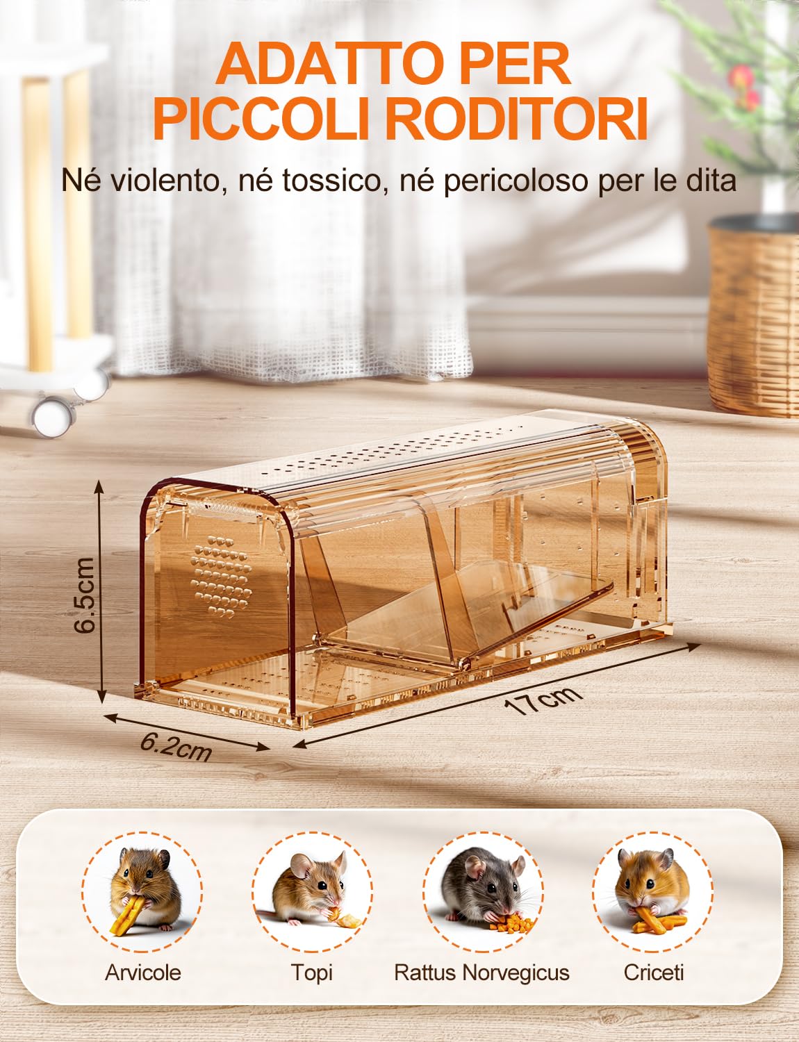 TAKRINK Trappola per Topi, Trappole Topi Umanitaria, Set di 2 Trappola Viva Riutilizzabile per Topi e Piccoli Roditori, Non Tossica, Facile da Pulire per Casa, Giardino, Garage Color caffè