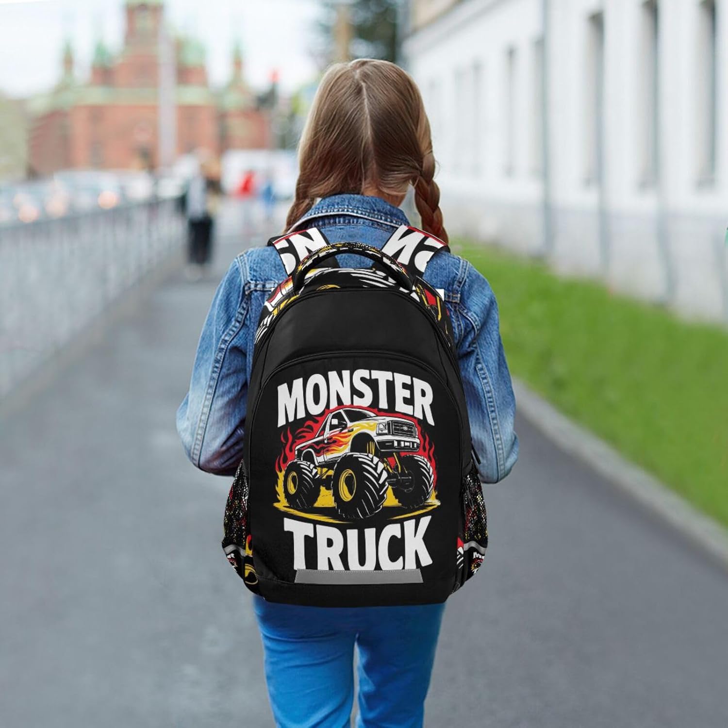 Caikeny Monster Truck Kids Backpack Daypack College School Shoulder Bag Travel Laptop Backpack Book Bag for Kids