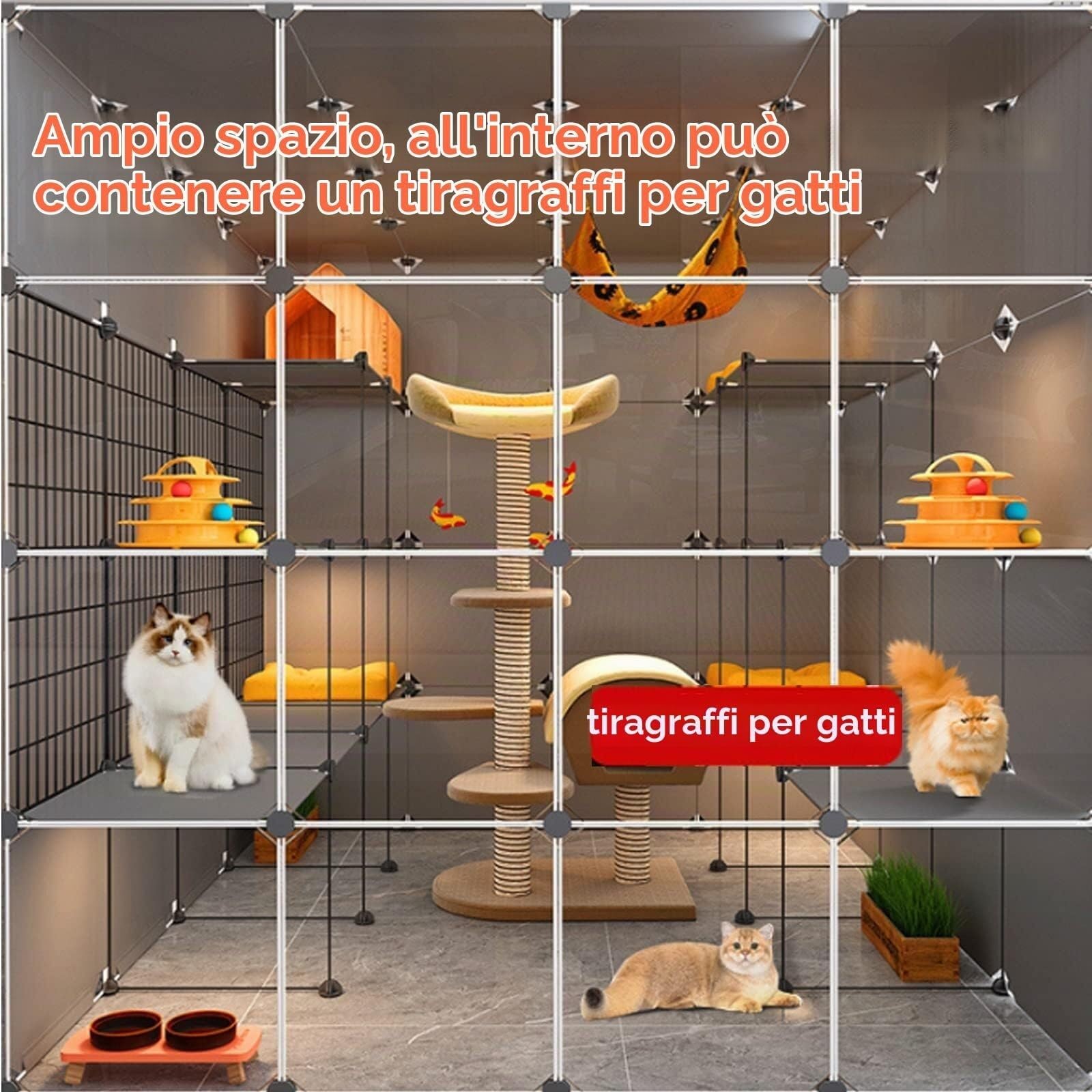 Recinto Per Gatti Panoramico Trasparente Gabbia Per Gatti Da Esterno Grande, Pieghevoli, Metallo, Casa Per Animali Rimovibile Facile Da Montare, Nero, Varie Dimensioni(A,147 * 75 * 111cm)