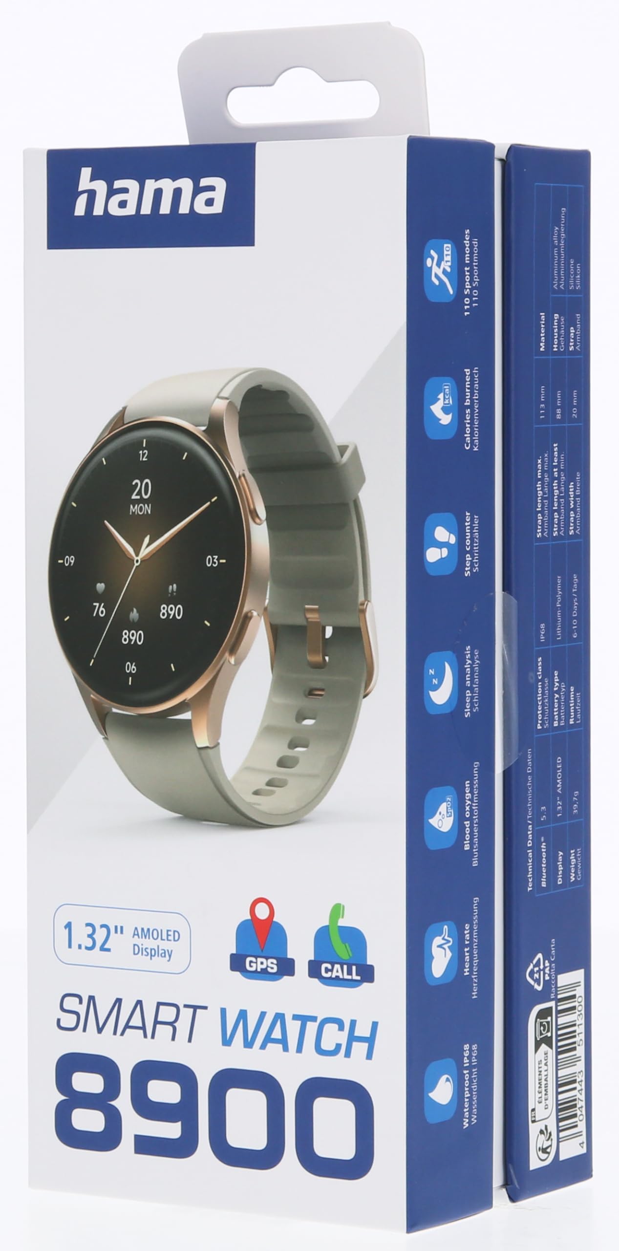 Hama Hama Smartwatch 8900 3,3 cm (1.3) AMOLED 42 mm Digitale 466 x 466 Pixel Touch screen Oro GPS (satellitare)