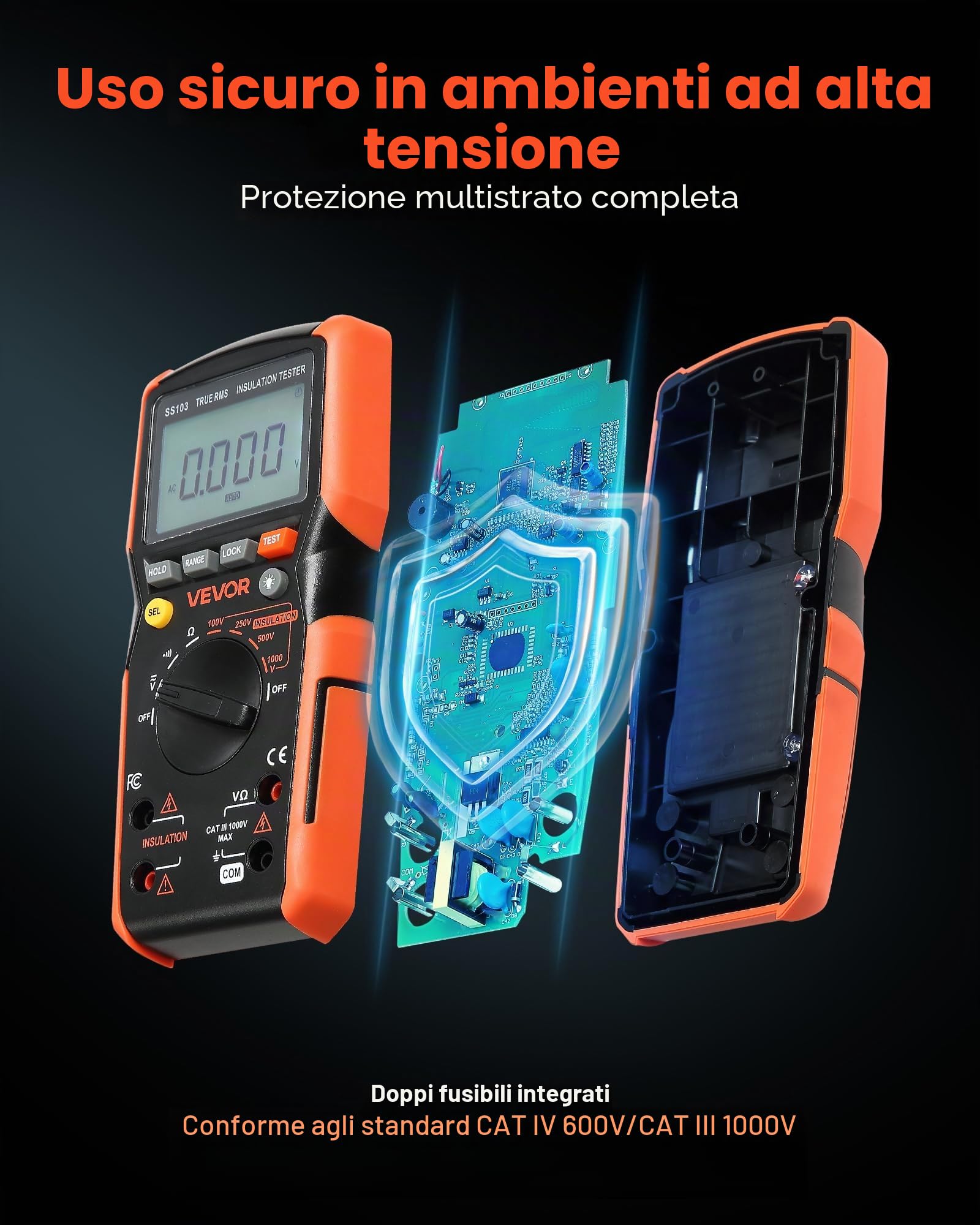 VEVOR Multimetro Digitale, Voltmetro TRMS da 4000 Conteggi, Ohmmetro, Tester di Tensione CA/CC da 1000 V con Intervallo Automatico Manuale Commutabile per Misurazione di Tensione, Resistenza
