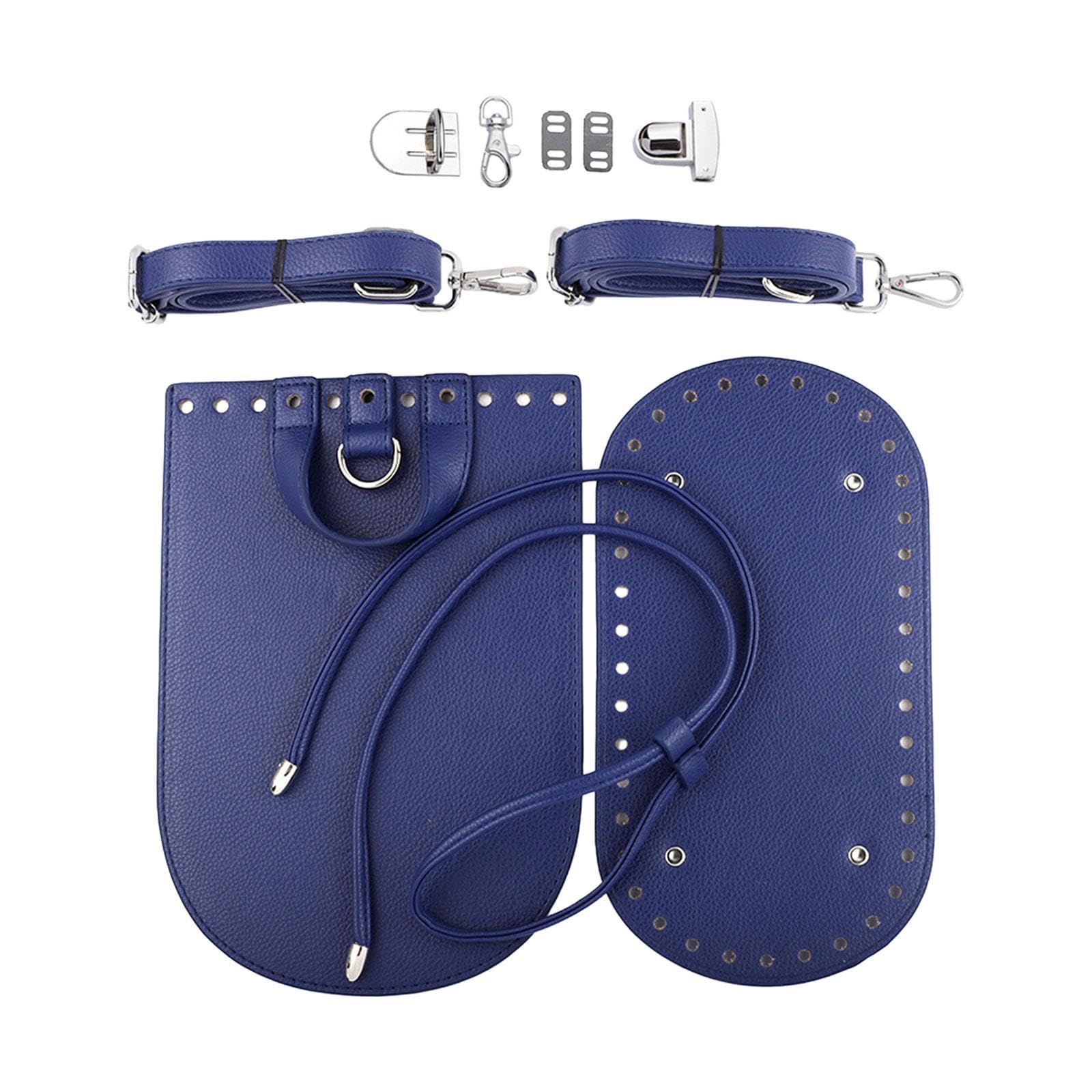 7 Pieces PU Leather Purse Making Kit,Knitting Set,Shoulder Strap Woven Bag Set,DIY Knitting Crochet Bags for DIY Women Bag, Blue