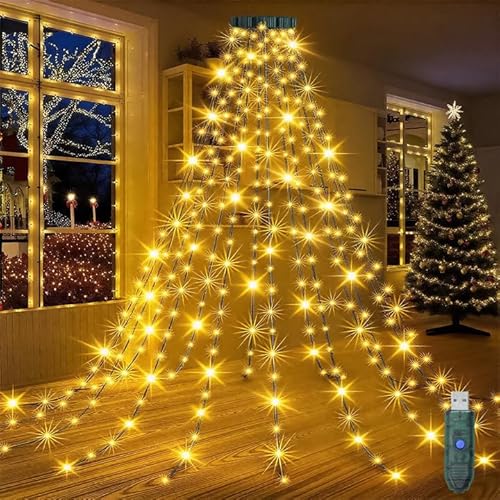 2 m LED Weihnachtsbaum Lichterkette mit 280 LEDs & 8 Ringen, Warmweiß Christbaum Lichterkette, USB 5V/2A, für Innen & Außen, passend für 150 cm/180 cm/210 cm/240 cm Bäume 2 m LED Weihnachtsbaum Lichterkette mit 280 LEDs & 8 Ringen, Warmweiß Christbaum Lichterkette, USB 5V/2A, für Innen & Außen, passend für 150 cm/180 cm/210 cm/240 cm Bäume