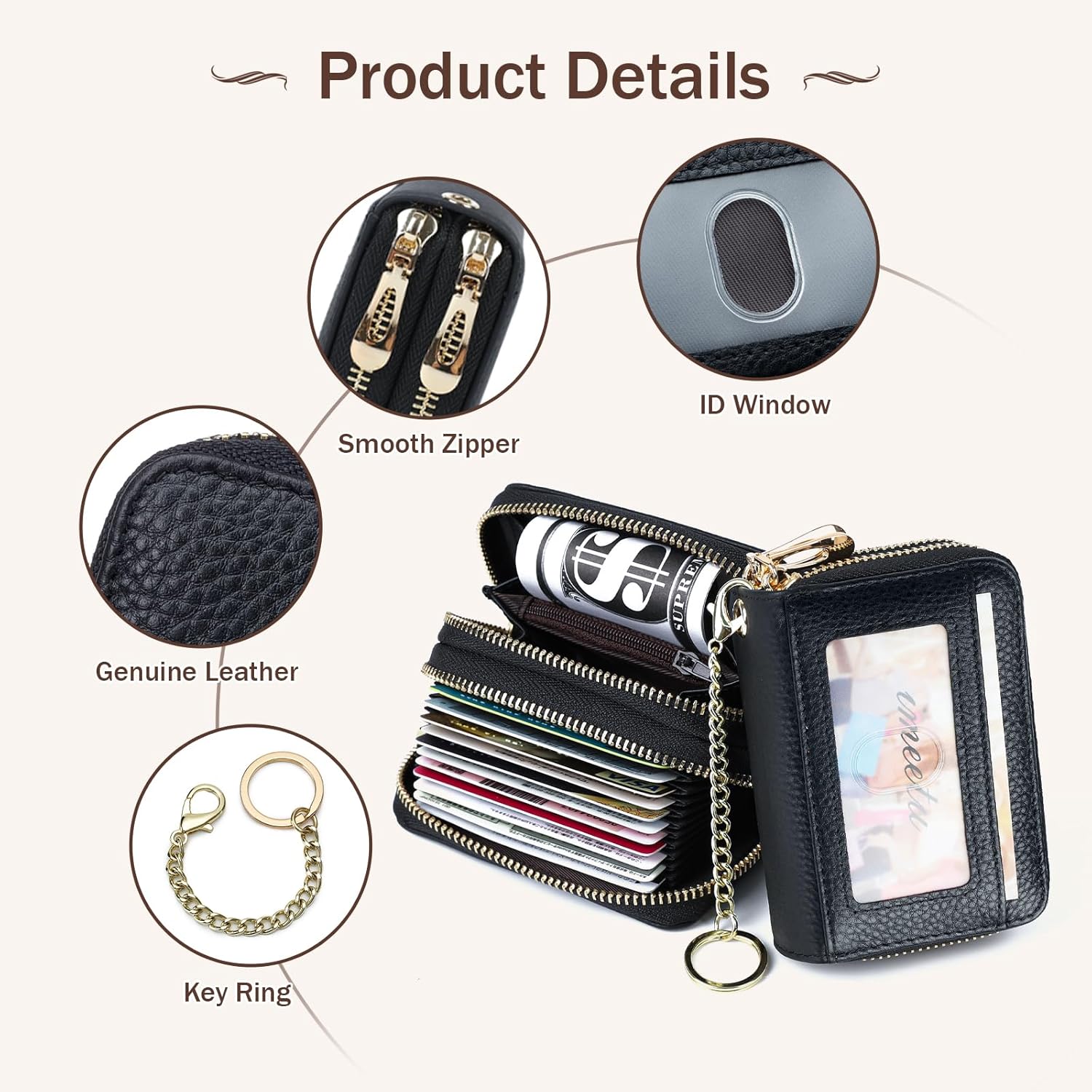 imeetu Rfid Credit Card Holder,Genuine Leather Businese Card Case,Rfid Blocking Wallet for Women & Men - Image 3