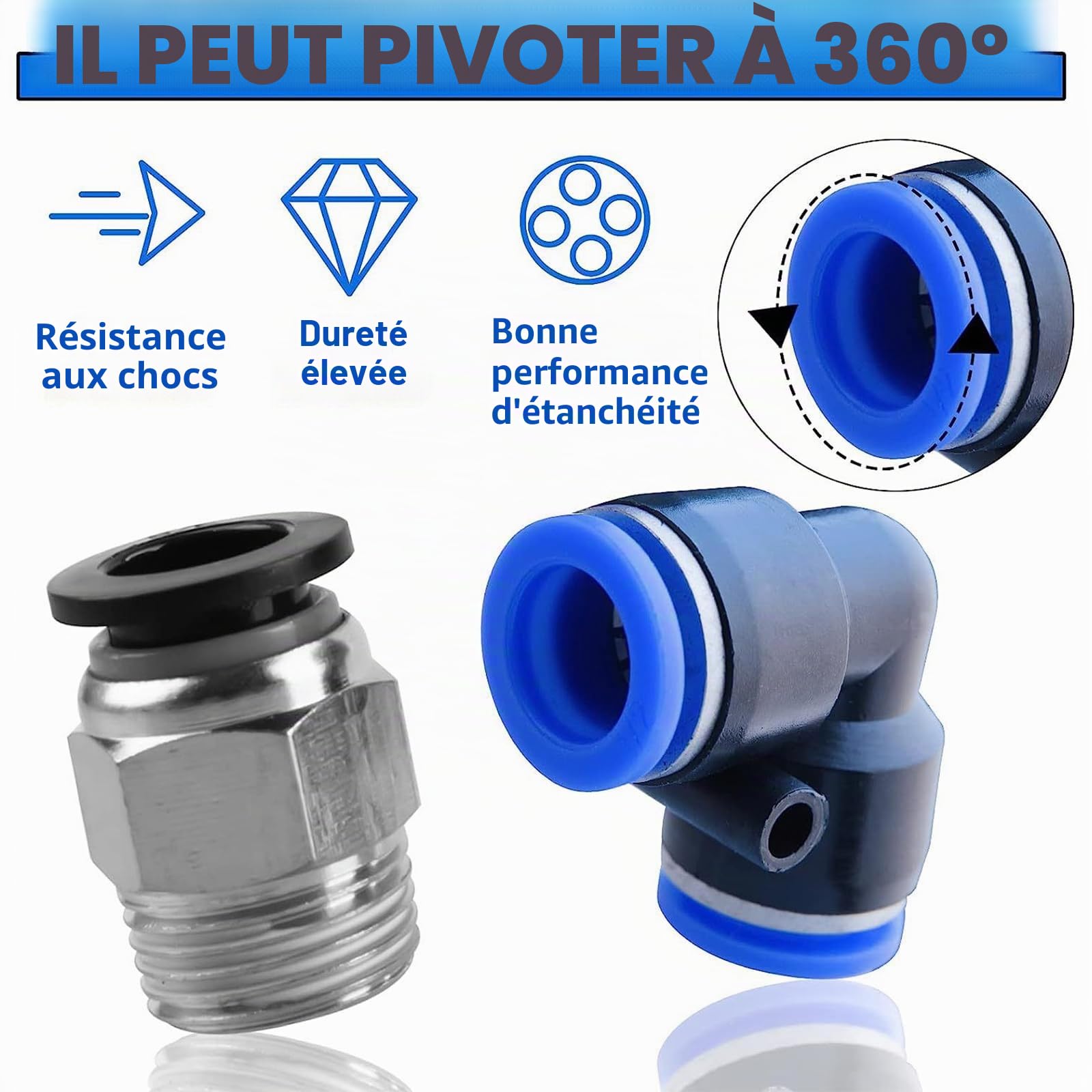 Lot de 50 raccords pneumatiques Push In - Raccord rapide pour tuyau d'air et d'eau - 1/4", 1/8", 1/2", 3/8"