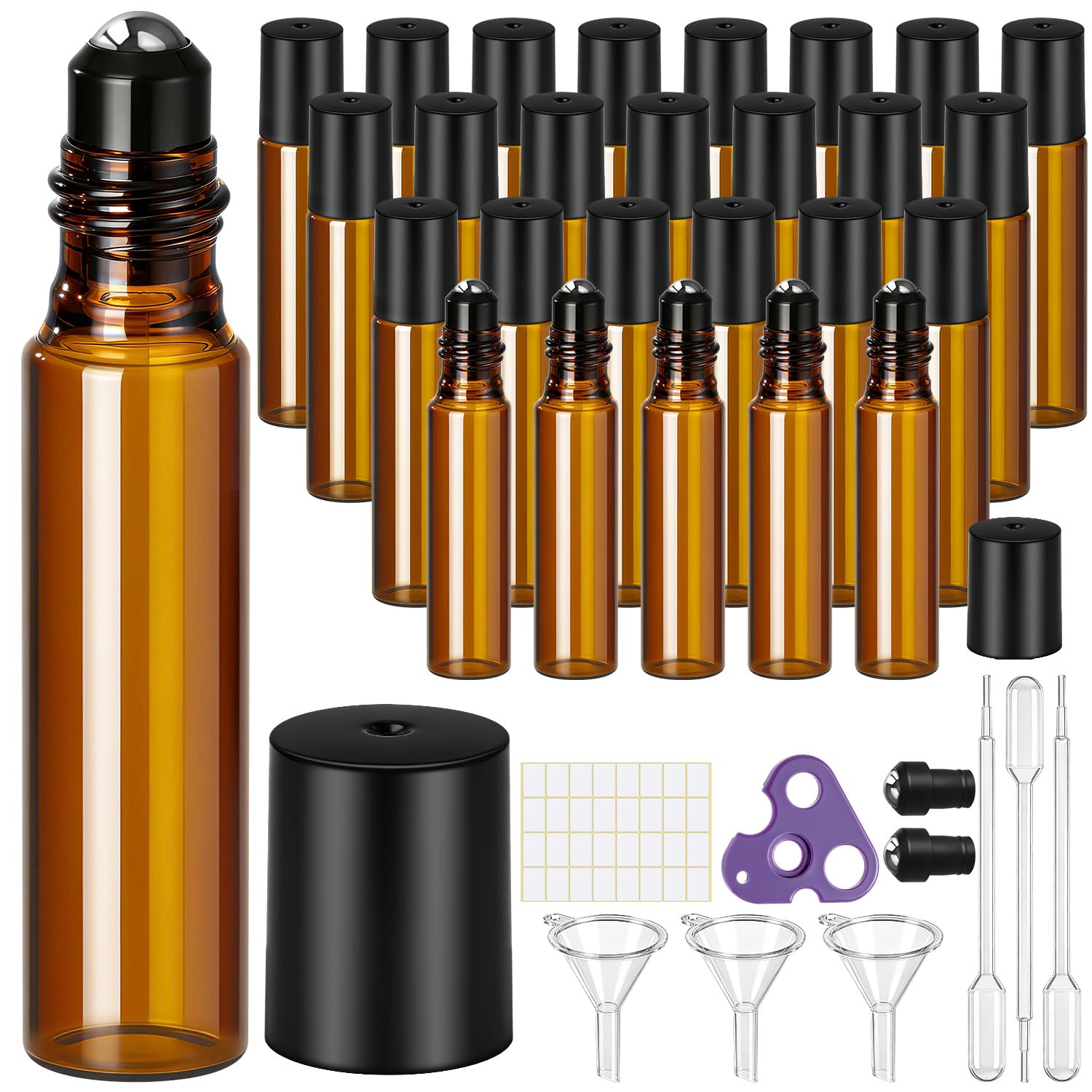 Flacons roulants pour huiles essentielles 10 ml ambrés parfaits pour le voyage et le sac à main
