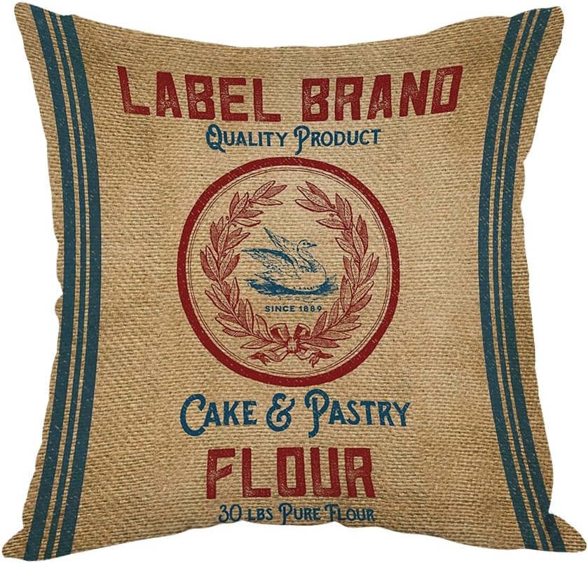 Moslion Vintage Burlap Pattern Like Flour Sack Pillow,Home