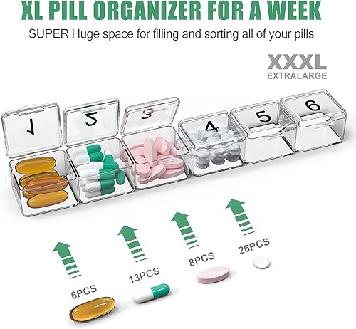 Miniatura 2 de Organizador mensual de píldoras, pastillero de 30 días, fácil de abrir, compartimentos grandes, estuche portátil para viajes, organizador de