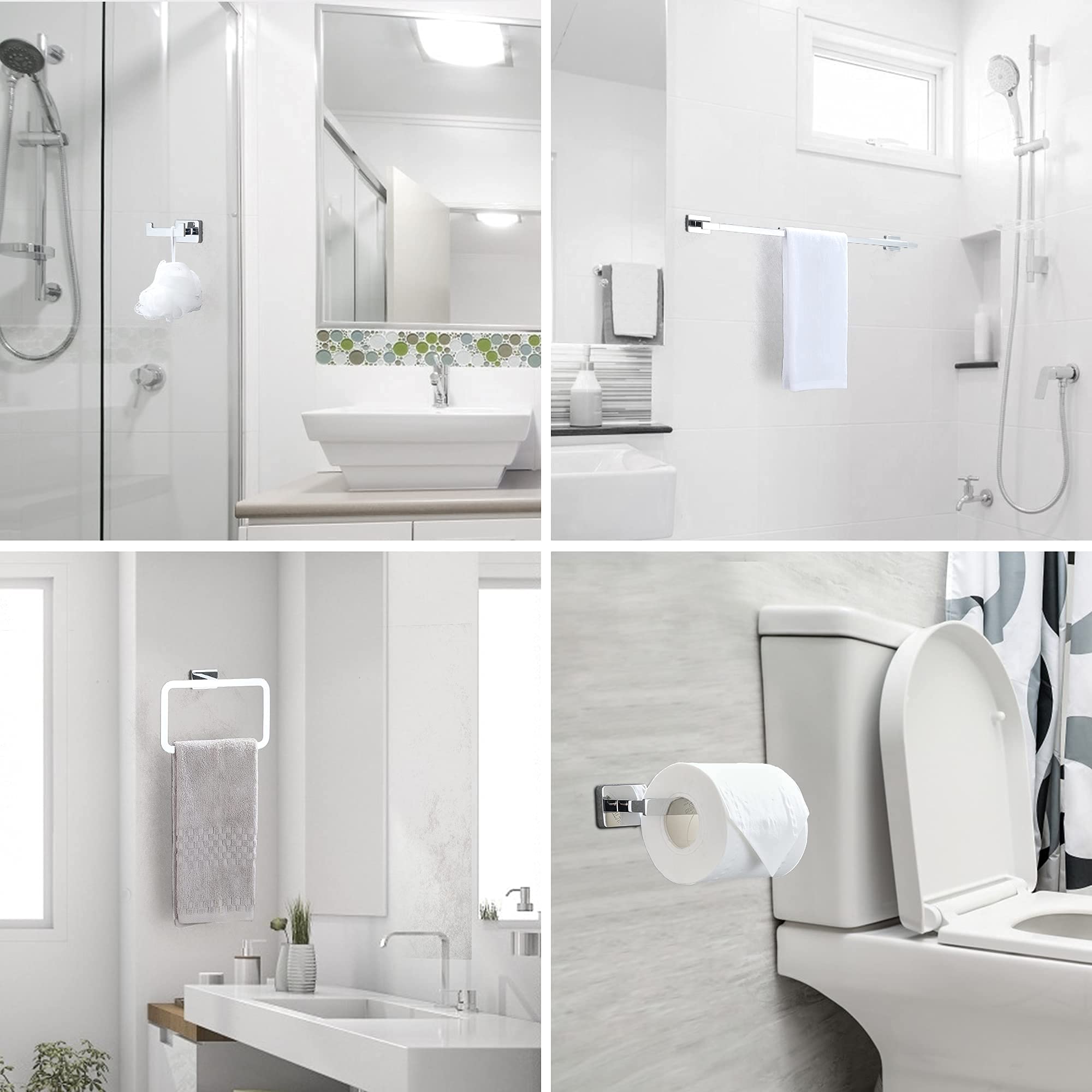 Badezimmer-Set Aus Edelstahl – Handtuchring, Halter, Haken & Toilettenpapierhalter, 10-teilig, Poliertes Chrom, Rostfrei