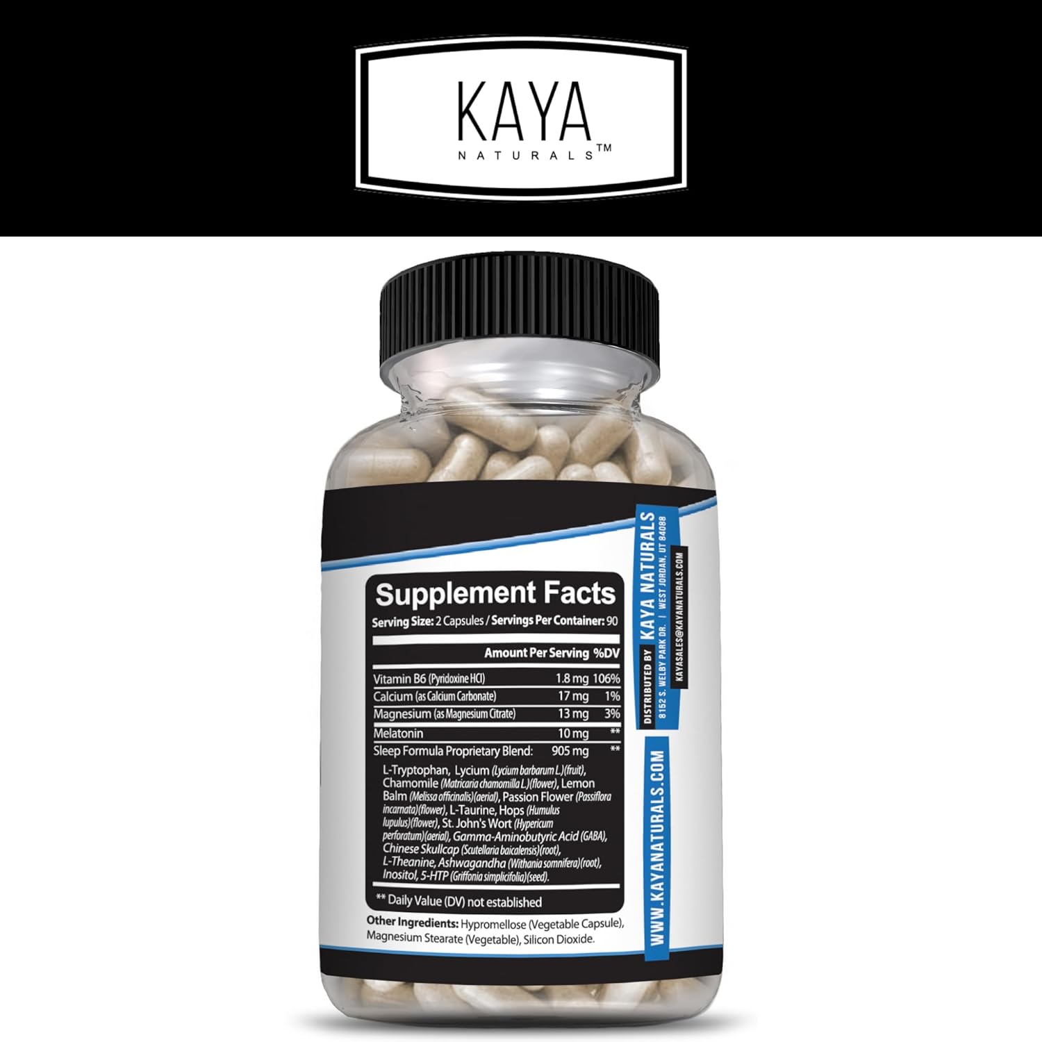 Kaya Naturals - Sleep Support Formula with Melatonin - Aid Support Vitamin Supplement - Sleep Stress and Mood Support - L-Tryptophan, Passion Flower, Ashwagandha and More - 180 Capsules (180 Count) - Image 2