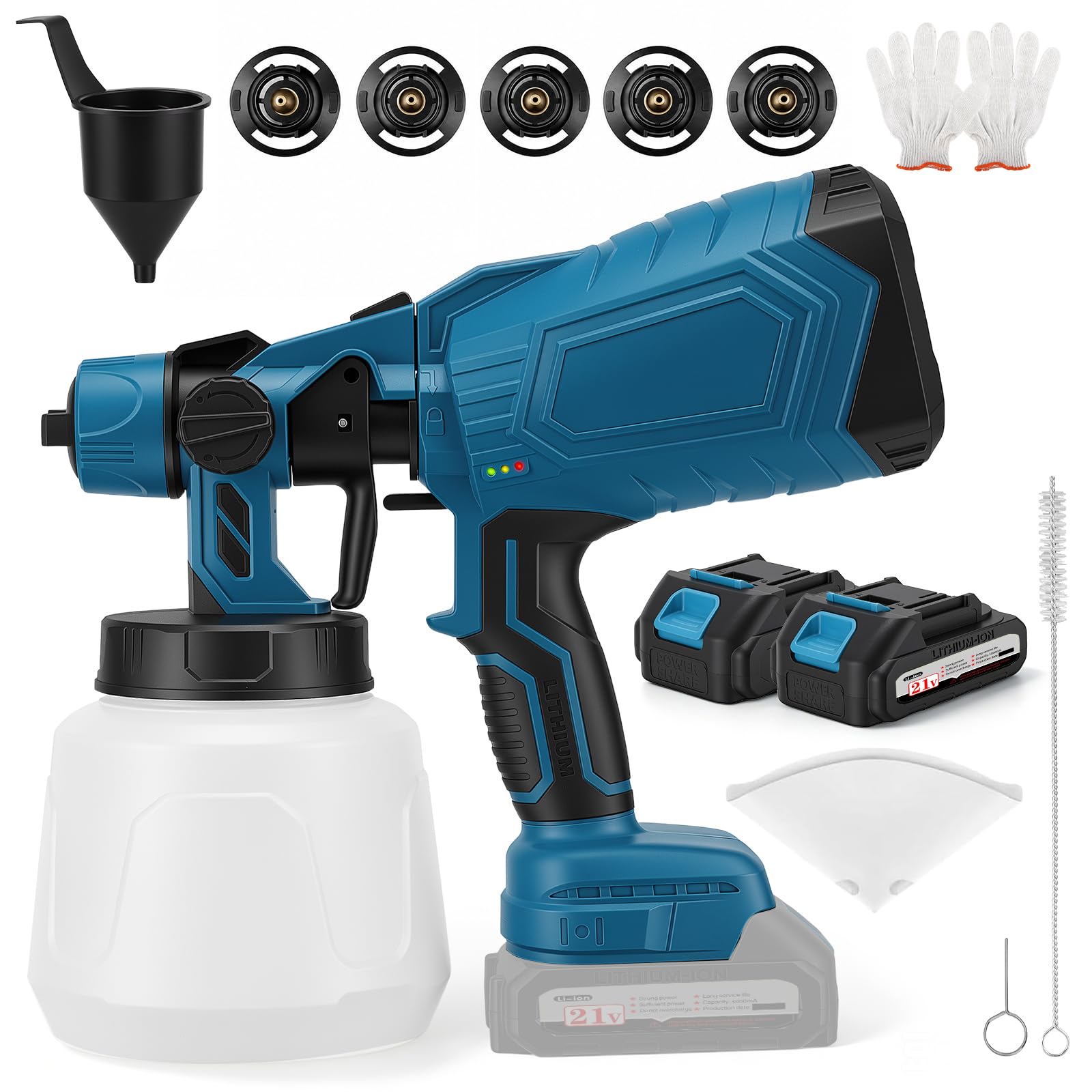 Cordless Paint Sprayer,Paint Sprayers with 21V Battery, Fence Paint Sprayer with 3 Spray Patterns, Handheld Paint Gun with 2x3000mAh Batteries & Charger for Fence, Walls, Ceilings, Home (Blue)