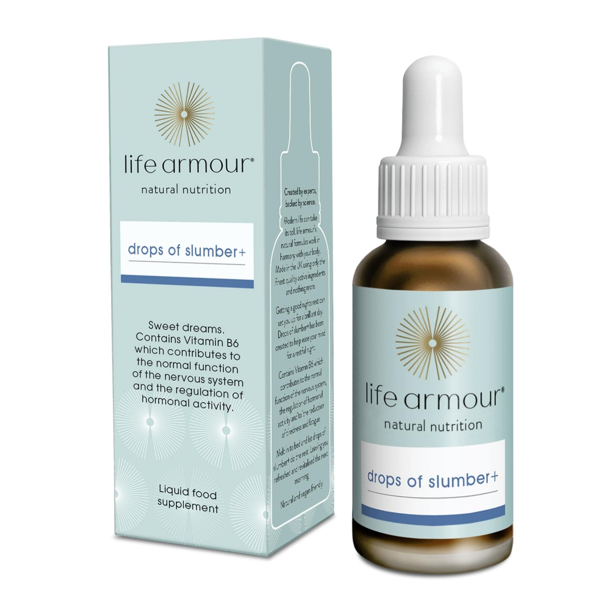 Life Armour Drops of Slumber+ | (30ml) | Vitamin B6, Valerian, Montmorency Cherry & Passionflower | Natural Active Ingredients | Vegan Friendly Liquid Supplement| Made in The UK
