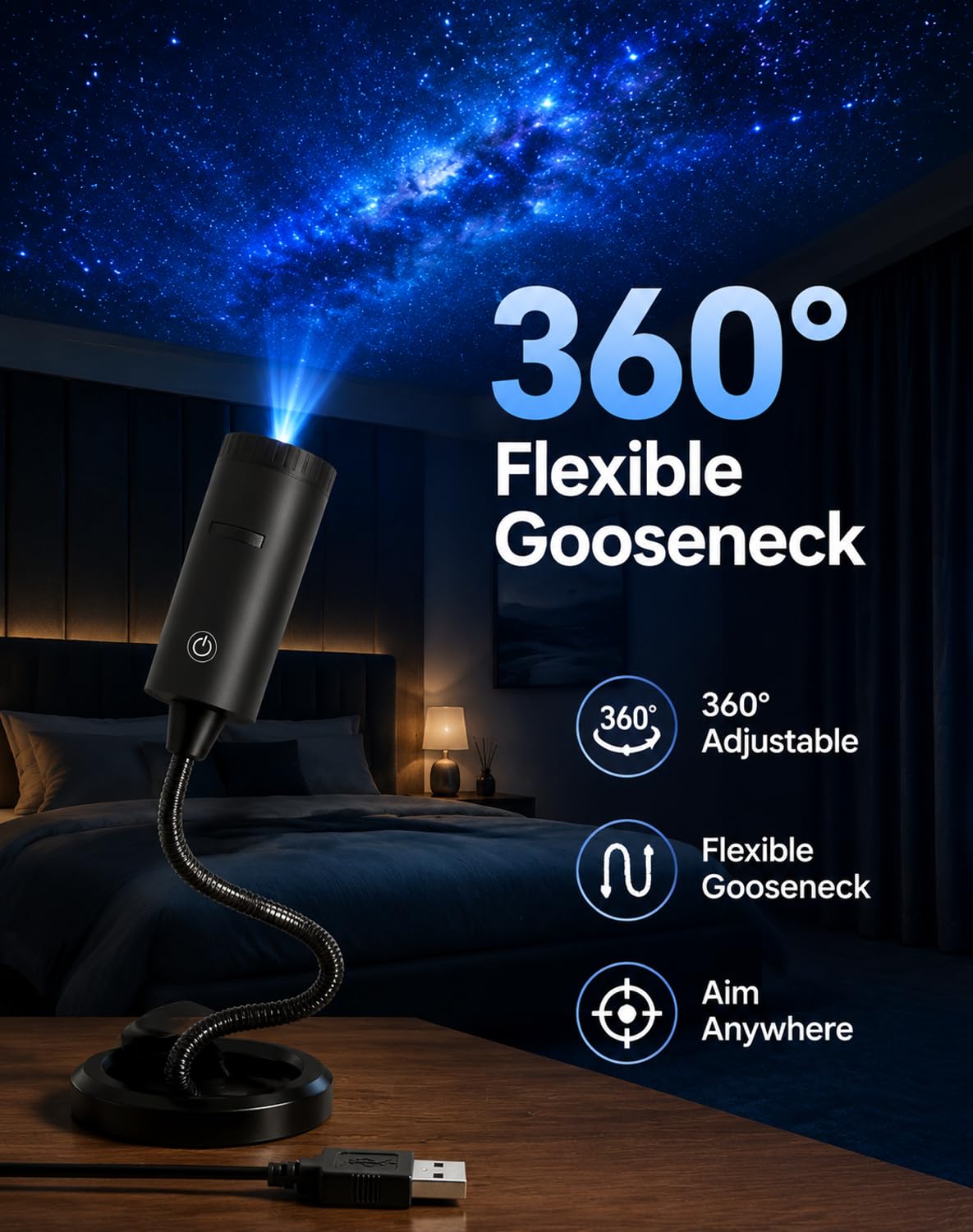 Altamoro Plug Play HD Star Projector USB Powered，Black+White