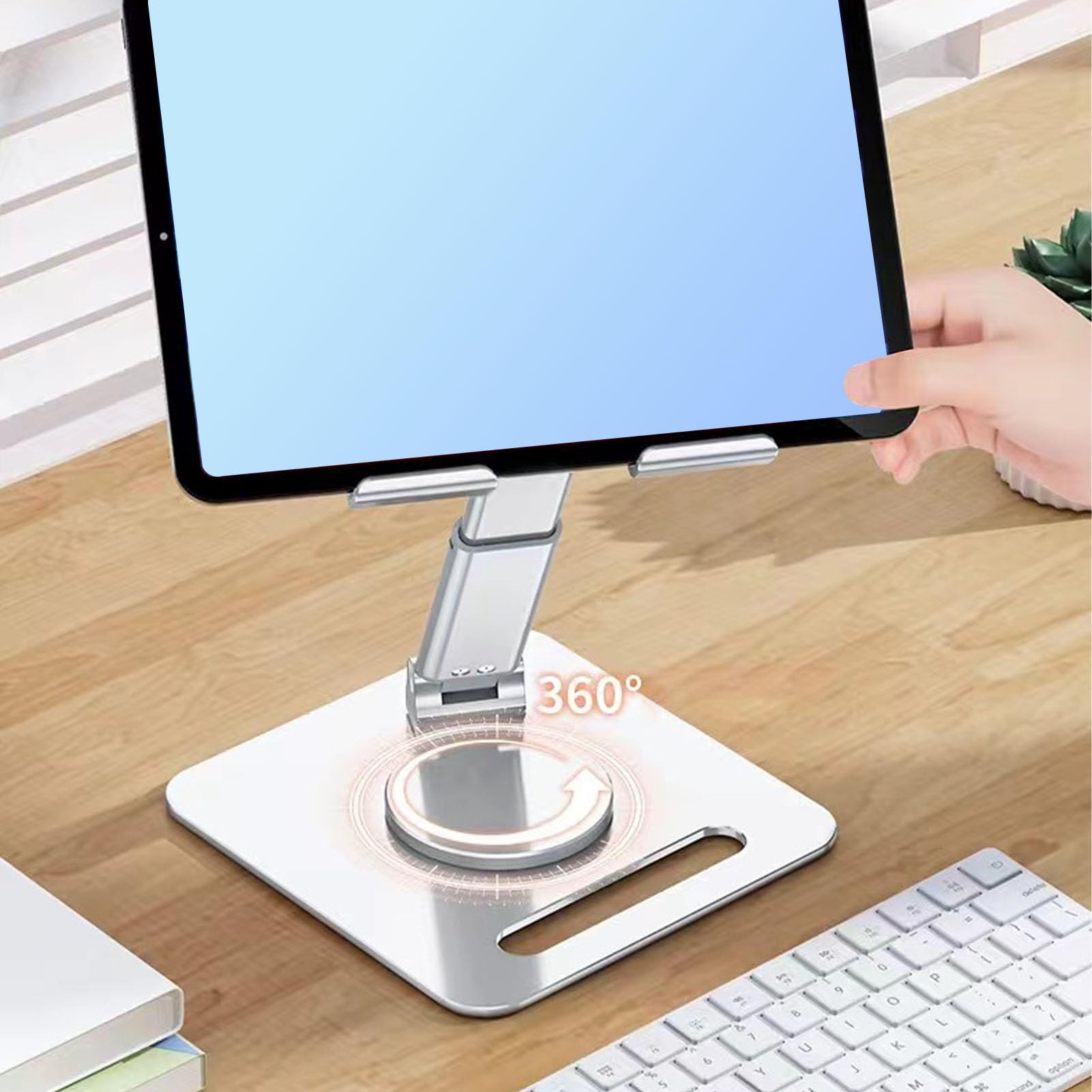 Supporto per Tablet Pieghevole e Girevole con Regolazione per Scrivania, Supporto Stabile per Telefono da Tavolo Postura Cervicale Sana (SILVER)