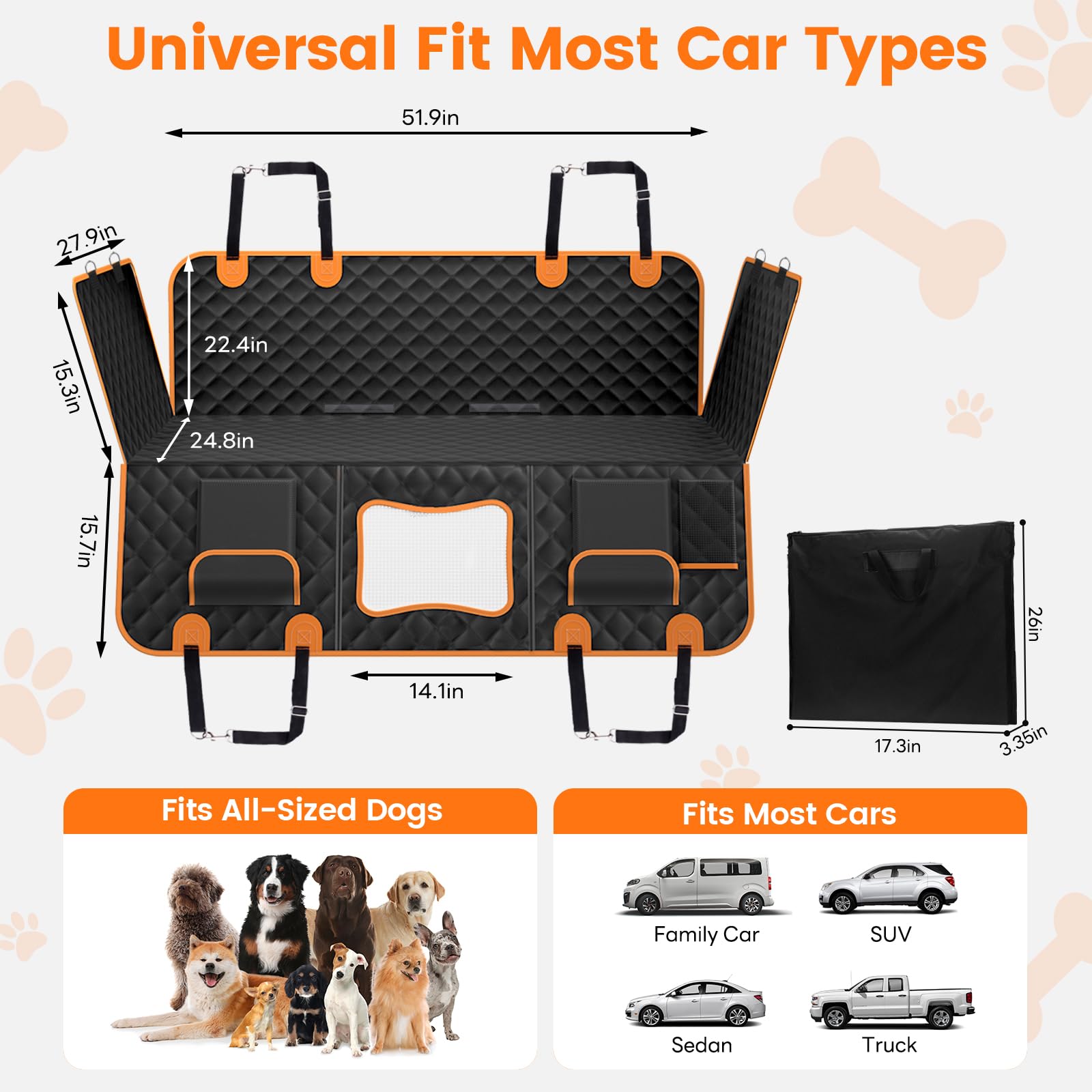 Dog Seat Cover for Back Seat Hard Bottom,Holds 500 lbs,Waterproof Dog Car Seat Cover for Back Seat Extender,Scratch-Proof Pet Hammock for Car,SUV,Truck - with Mesh Window & Storage,Black - image 8