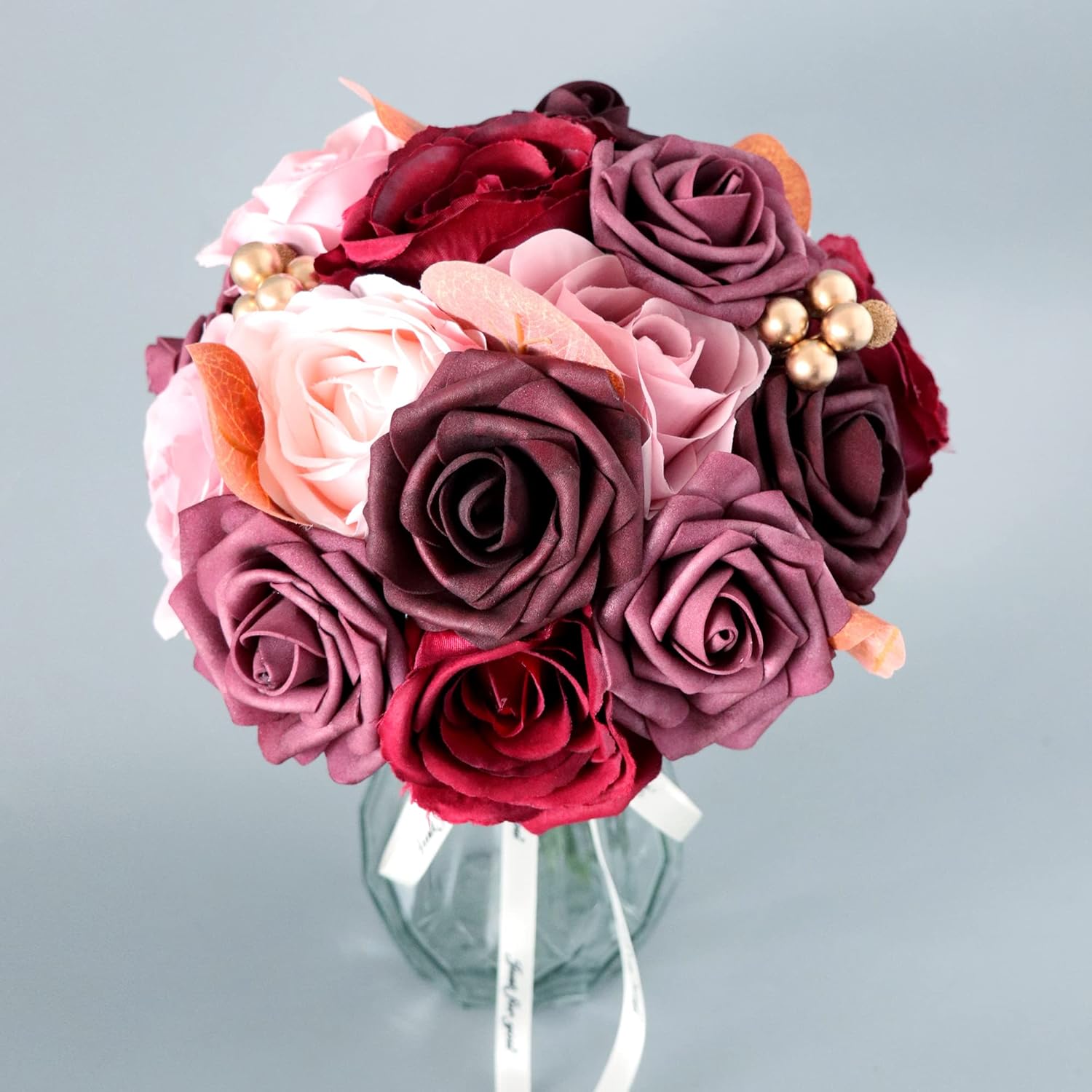 Ansuma Artificial Flowers DIY Combo Set Fake Silk Roses Box with Stems for Wedding Bouquets Centerpieces Arrangements Table Chair Decor Baby Shower Cake Decor Flower Strips Home Decor (08)