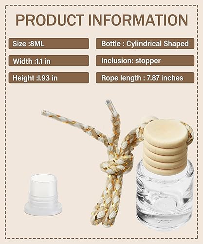 Miniatura 7 de Ambientador colgante de coche 10 piezas, difusor colgante de coche de 0.3 fl oz, botellas de perfume de vidrio vacías difusor de aceite perfume