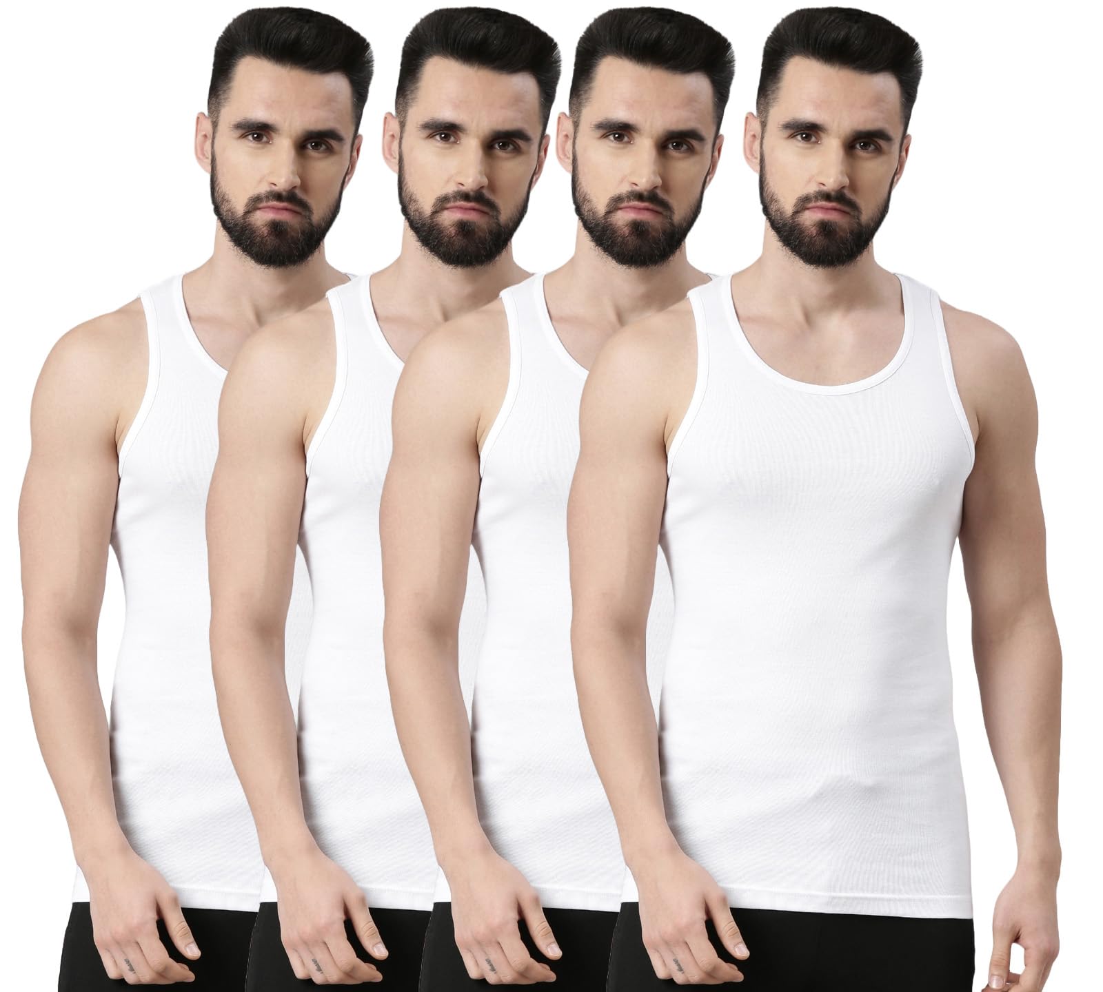 force nxt Super Combed Egyptian Cotton Mens Pack of 4 White Vest-picture-32