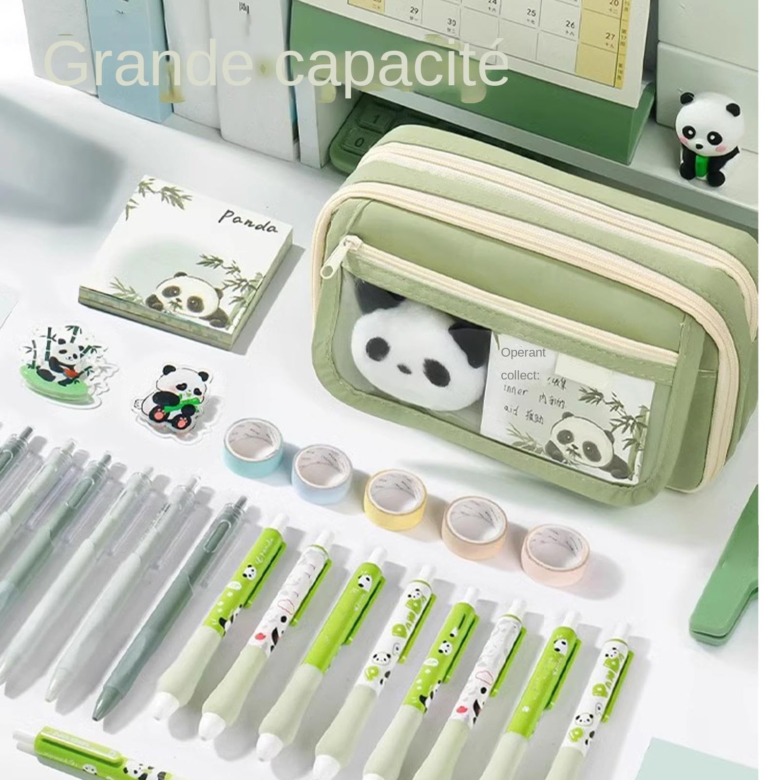 Trousse Scolaire Panda Grande Capacité Étui à Crayons Kawaii Sac à Crayons Plusieurs Compartiments