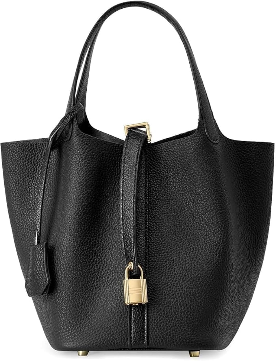 Women Genuine Leather Bucket Bag Fashion Lock Design Small Satchel Purse Handbag Ladies Daily Casual Soft Shoulder Bag