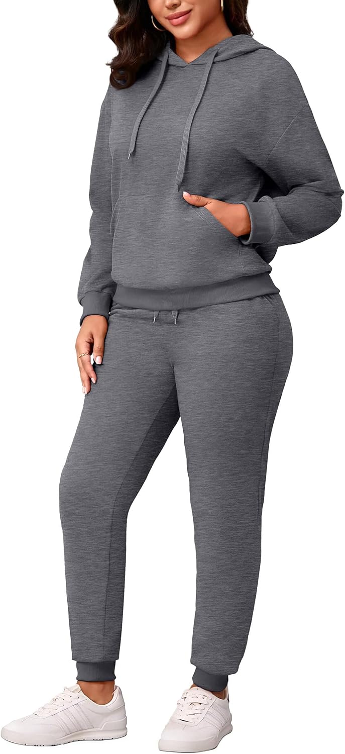 CLOCOR Womens 2 Piece Outfits Sweatsuits - Tracksuit Set Long Sleeve Crop Top & Drawstring Wide Leg Pants with Pockets