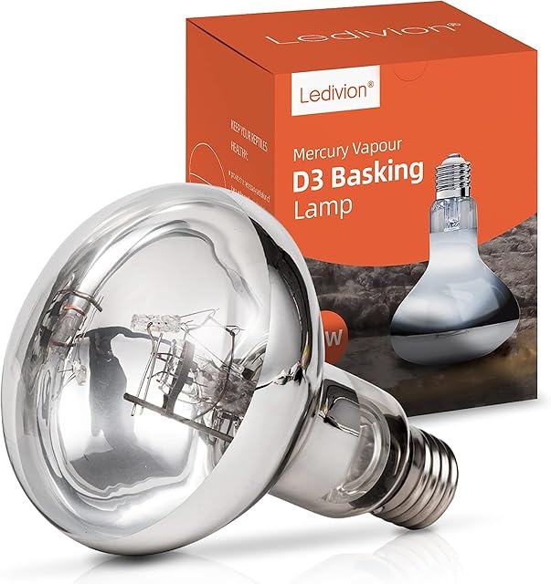 Ledivion D3 UV Basking Lamp, 100 W Reptile Heat Lamp, UVB UVA Mercury Vapor Self-Ballasted, Provides Heat, Light & UV for Reptile and Amphibian