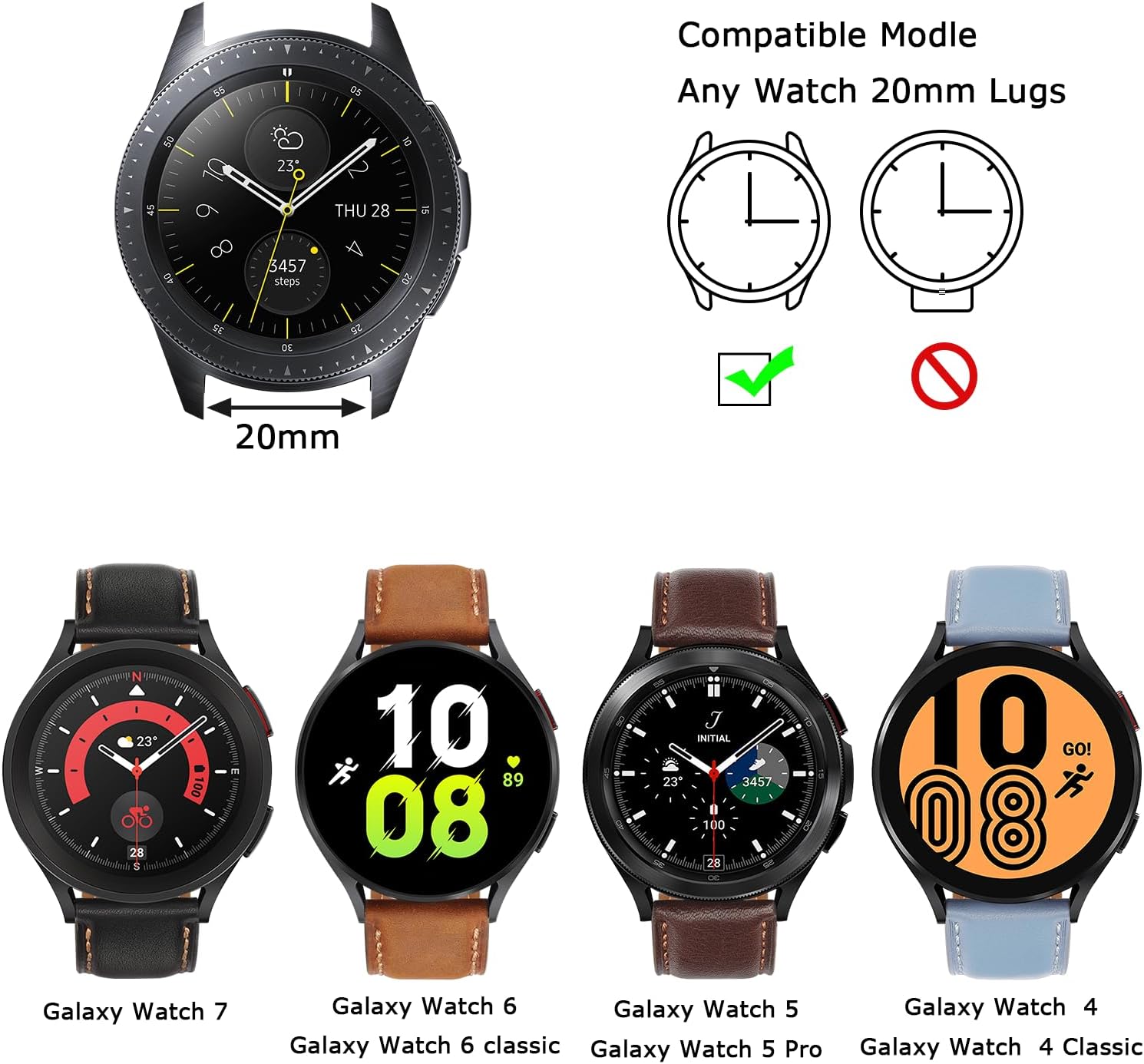 Tasikar Leather Bands Compatible with Samsung Galaxy Watch 47mm 7/6/5/4 Band/Watch 6 Classic 43mm 47mm/Watch 5 Pro Band, Genuine Leather Strap for Galaxy Watch 4 Classic/Watch 3, Dark Brown - Image 5