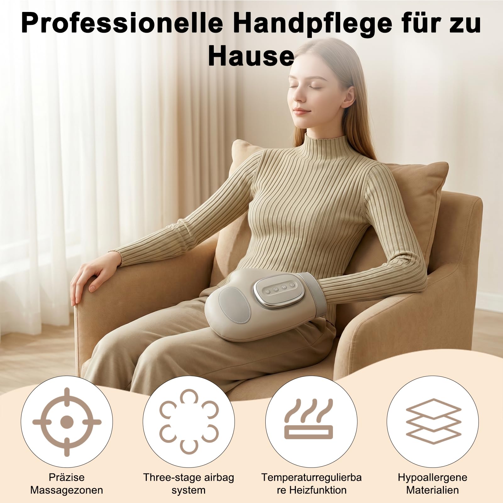 Handmassagegerät mit wärmefunktion - Wireless hand massagegerät, 3 Massagemethoden, 5 Druck und Luftdruckfunktionen, Elektrische hand massager, ideale Geschenke für Damen Herren