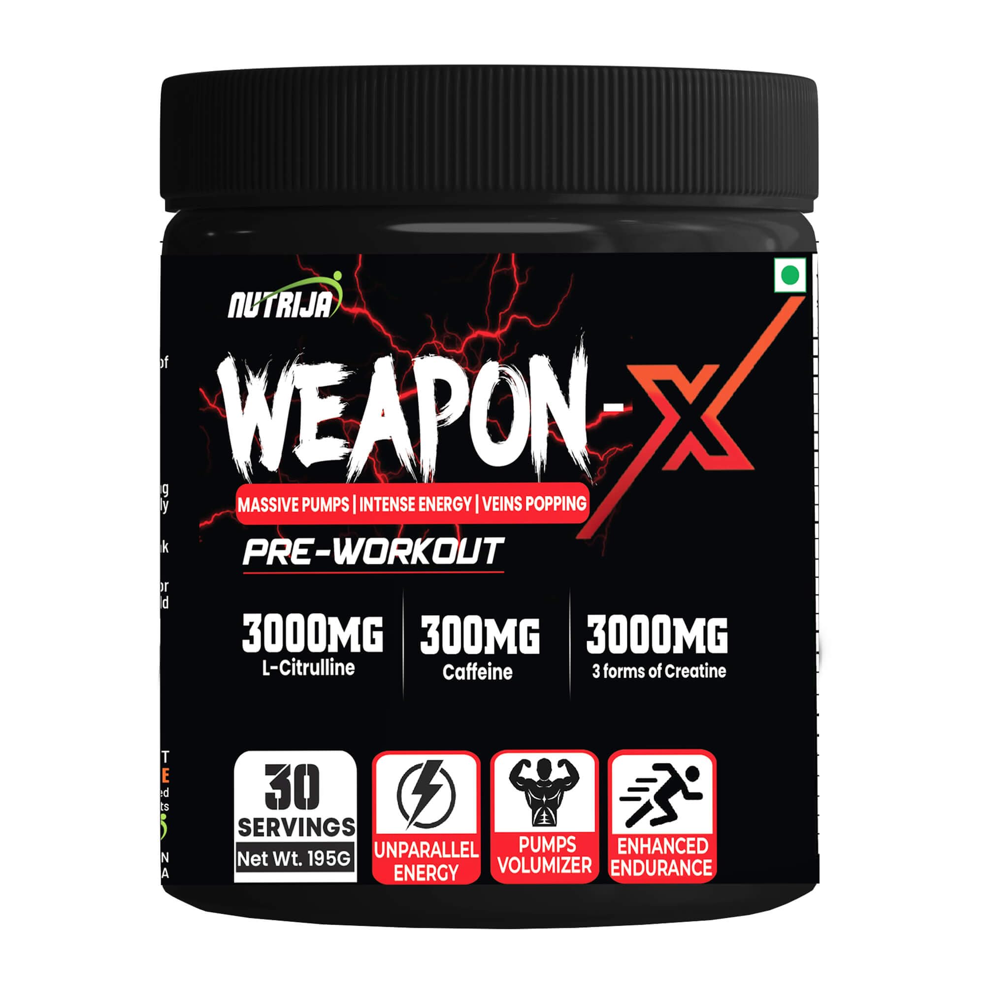 NutriJa Weapon-X Pre-Workout Powder with 20 Active Ingredients -3 Best forms of Creatine, AAKG, Beta-Alanine, Caffeinated | Pumps, Viens Popping, Energy, Focus & Strength (30 Servings (Lychee))-image-12