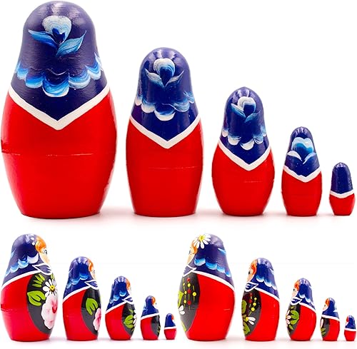 Miniatura 2 de AEVVV Matryoshka - Juego de 5 muñecas anidadas - Muñeca rusa con dalias y flores de manzanilla - Decoración de flores de manzanilla y dalia -