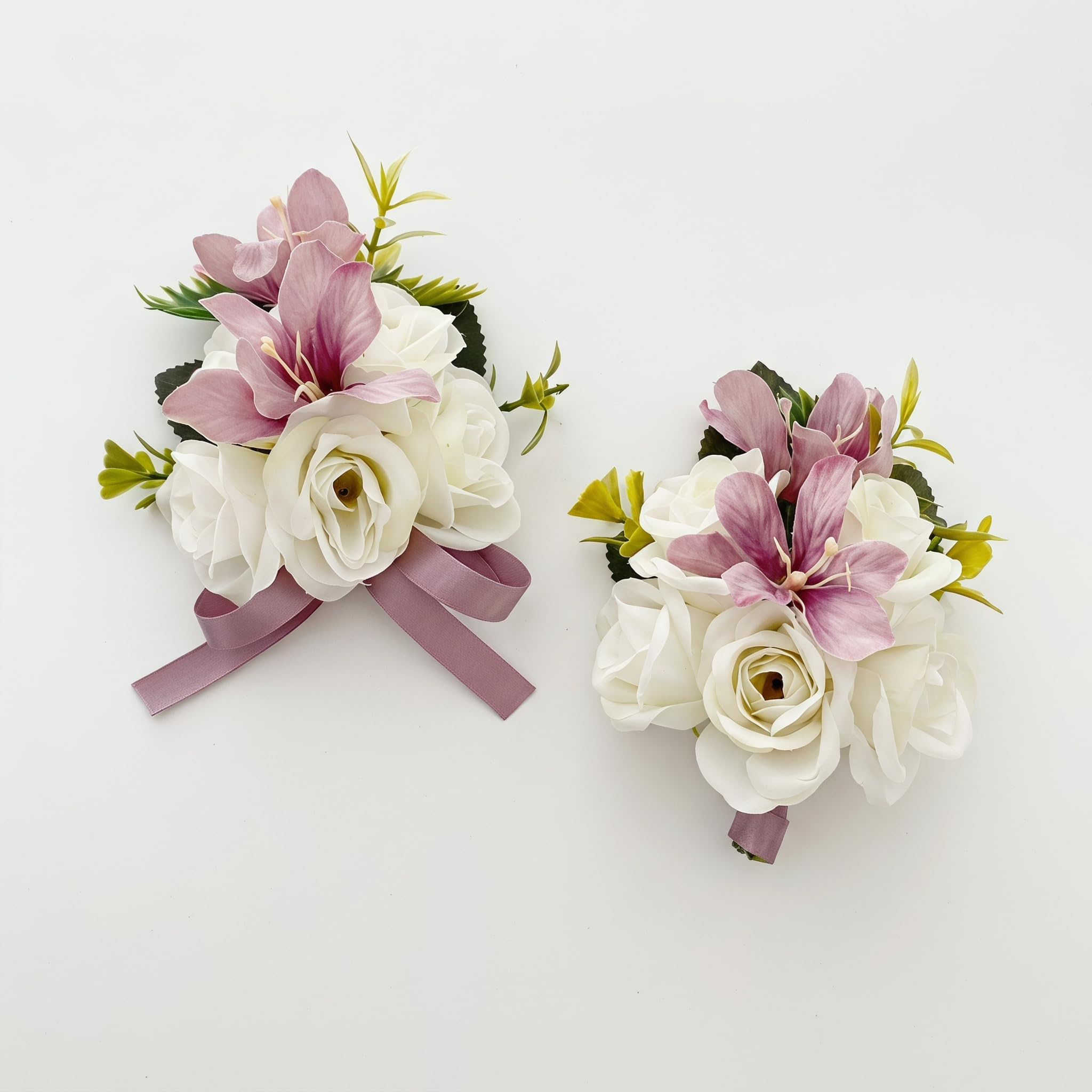 SINJAETRQ Wedding Boutonniere & Wrist Corsage Set, 2 Pcs (Pink)