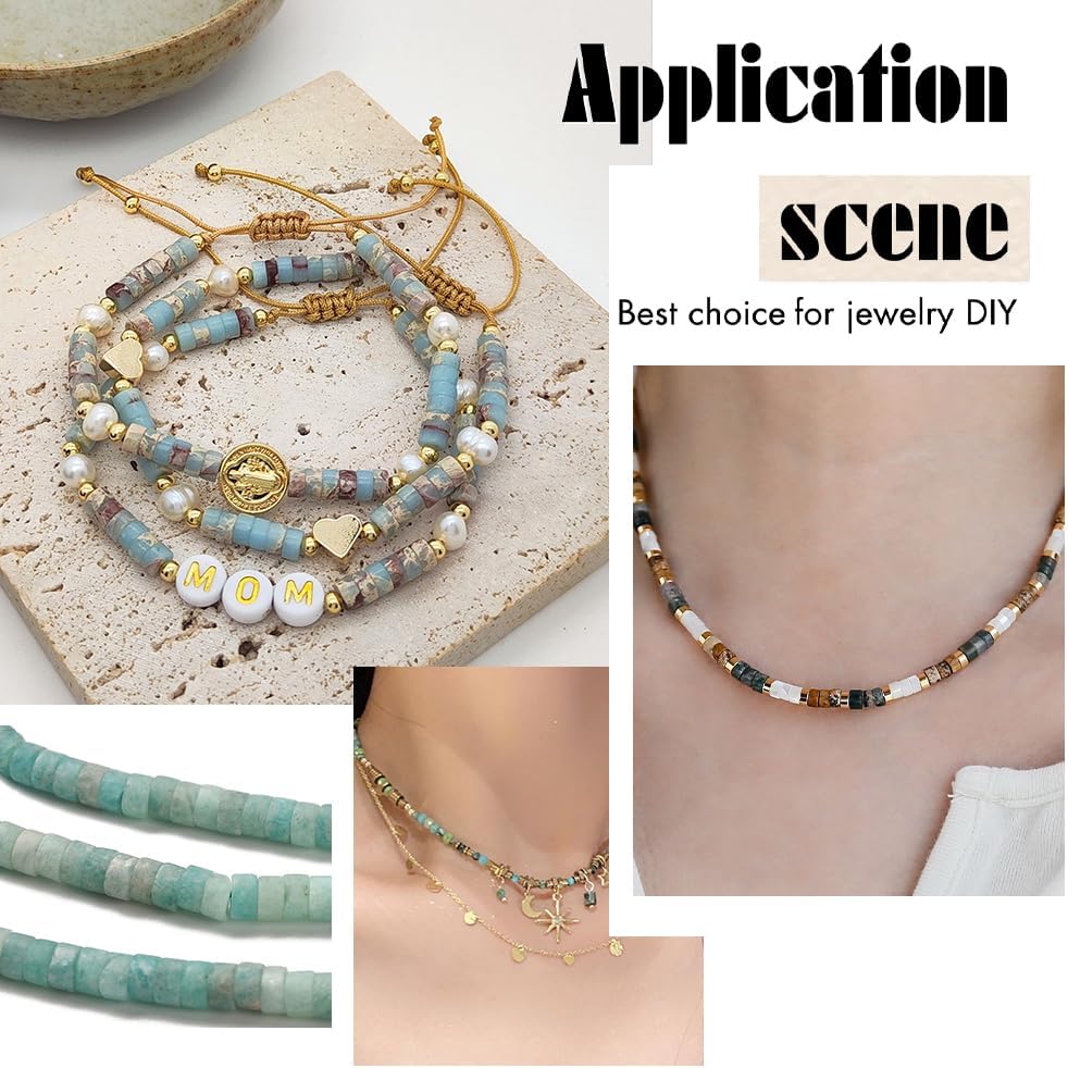 1 Box 312PCS Natural Amazonite Gemstone Beads Strands with Hole Green Flat Round Disc Shaped Heishi Stone Frosted Loose Spacer Bead Bulk for Jewelry Making Bracelets Necklace DIY Crafts - Image 4