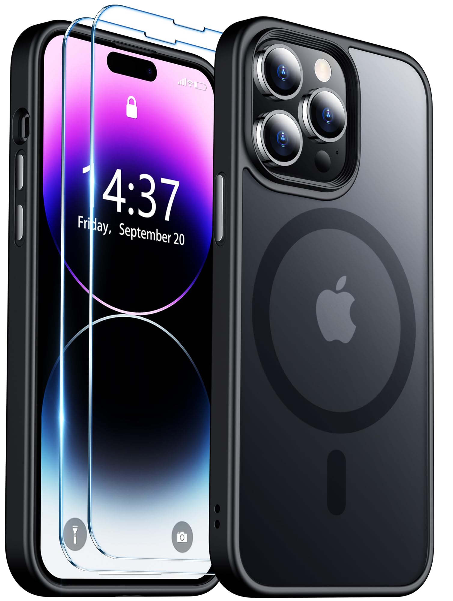 TemdanMagnetic for iPhone 14 Pro Max Case, with [Tempered Glass Screen Protector][Compatible with MagSafe][Military Grade Shockproof] Slim Translucent Matte Phone Case for iPhone 14 Pro Max 6.7"