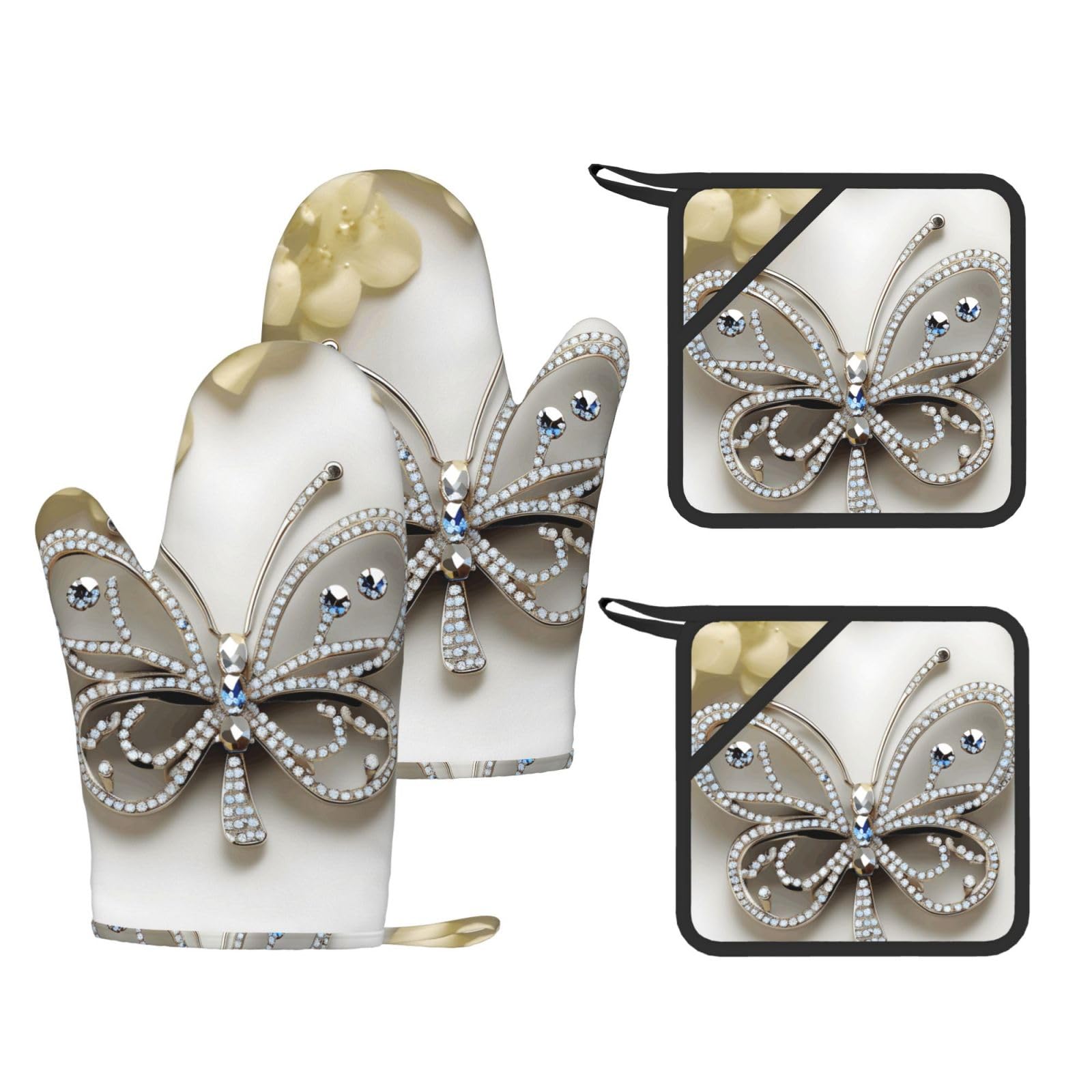 Lot de 4 maniques en silicone résistant à la chaleur avec motifs de fleurs