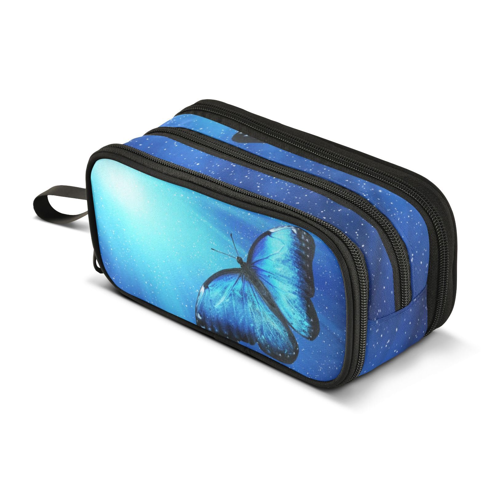 ISAOA Big Capacity Pencil Cases Night Light Blue Butterfly Pouch Bag Large Pen Bag Stationery Bag for Girls Boys Adults Student