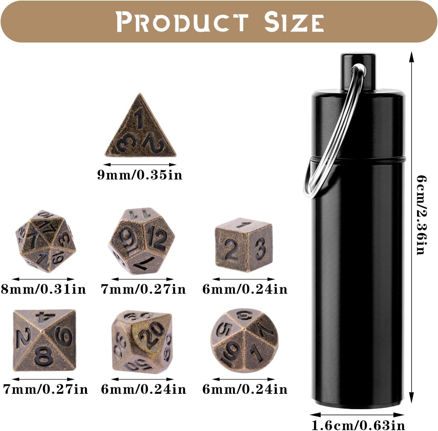 Grevosea 7 Pcs Mini Dice Set, DND Dice Metal Micro Miniature Dice with EDC Keychain Case Portable Role Playing Dice Perfect Accessories, Tools & Gifts for D&D Player TTRPG Gamer or Dungeon Master
