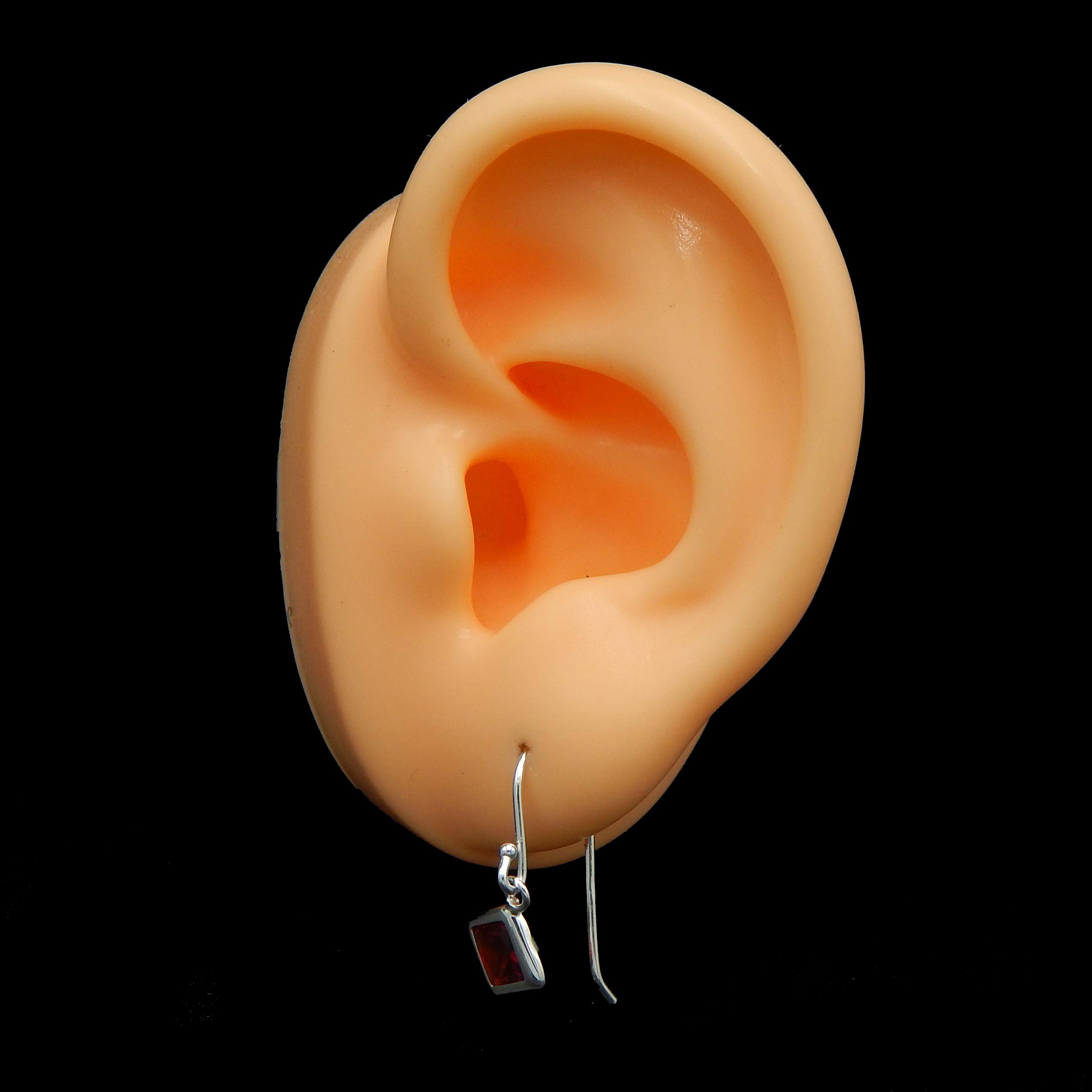 ICYROSE 925 Sterling Silver Dark Red Garnet CZ Diamond Shaped Small Little Dangling Fishhook Hook Earrings 23942