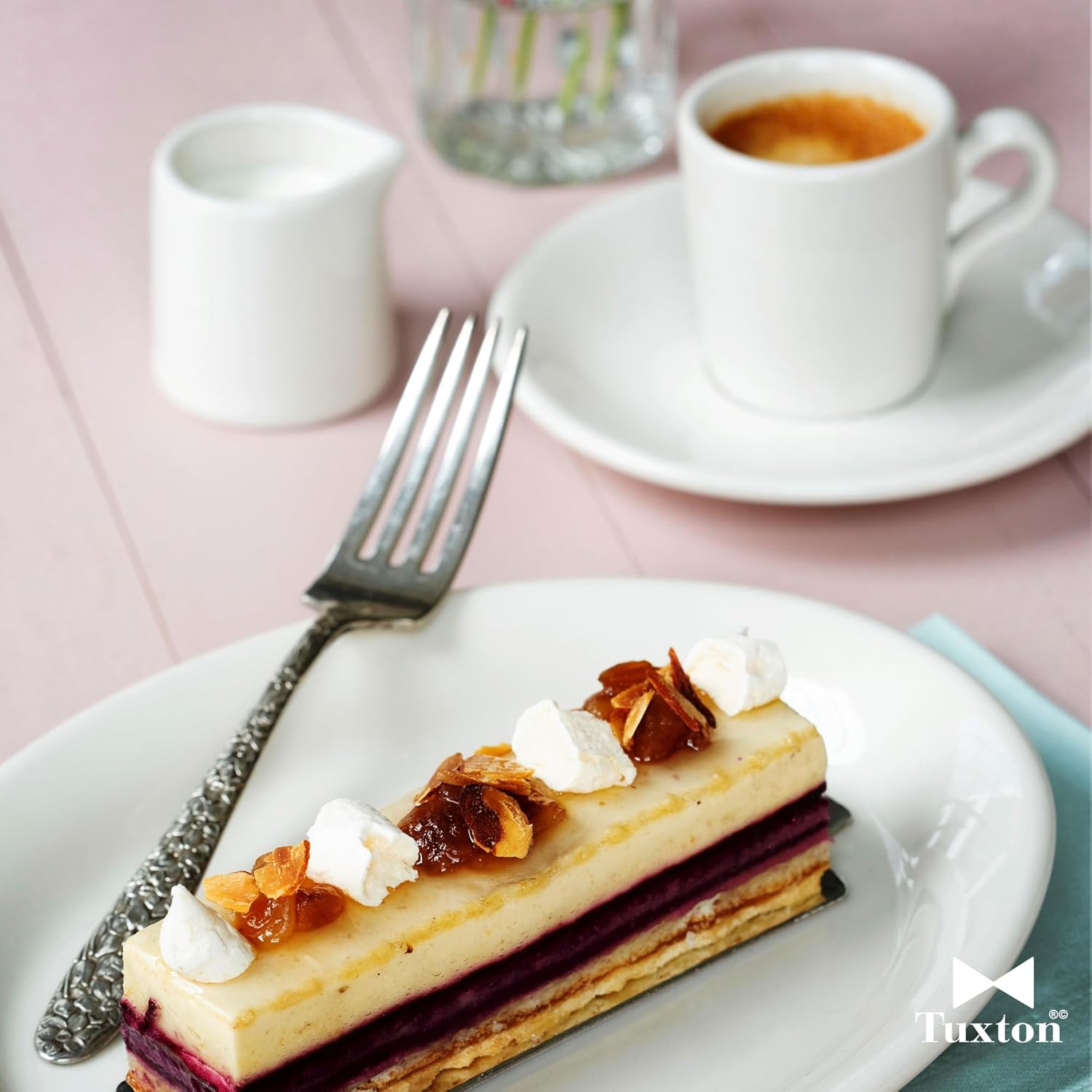 Tuxton China TRE-017 Tiara Mug, 8 oz., 3" Diameter x 3-7/8"H, Microwave and Dishwasher Safe, Oven Proof, Fully Vitrified, Ceramic, TuxCare, Healthcare, Reno/Nevada, American White/Eggshell, Pack of 36