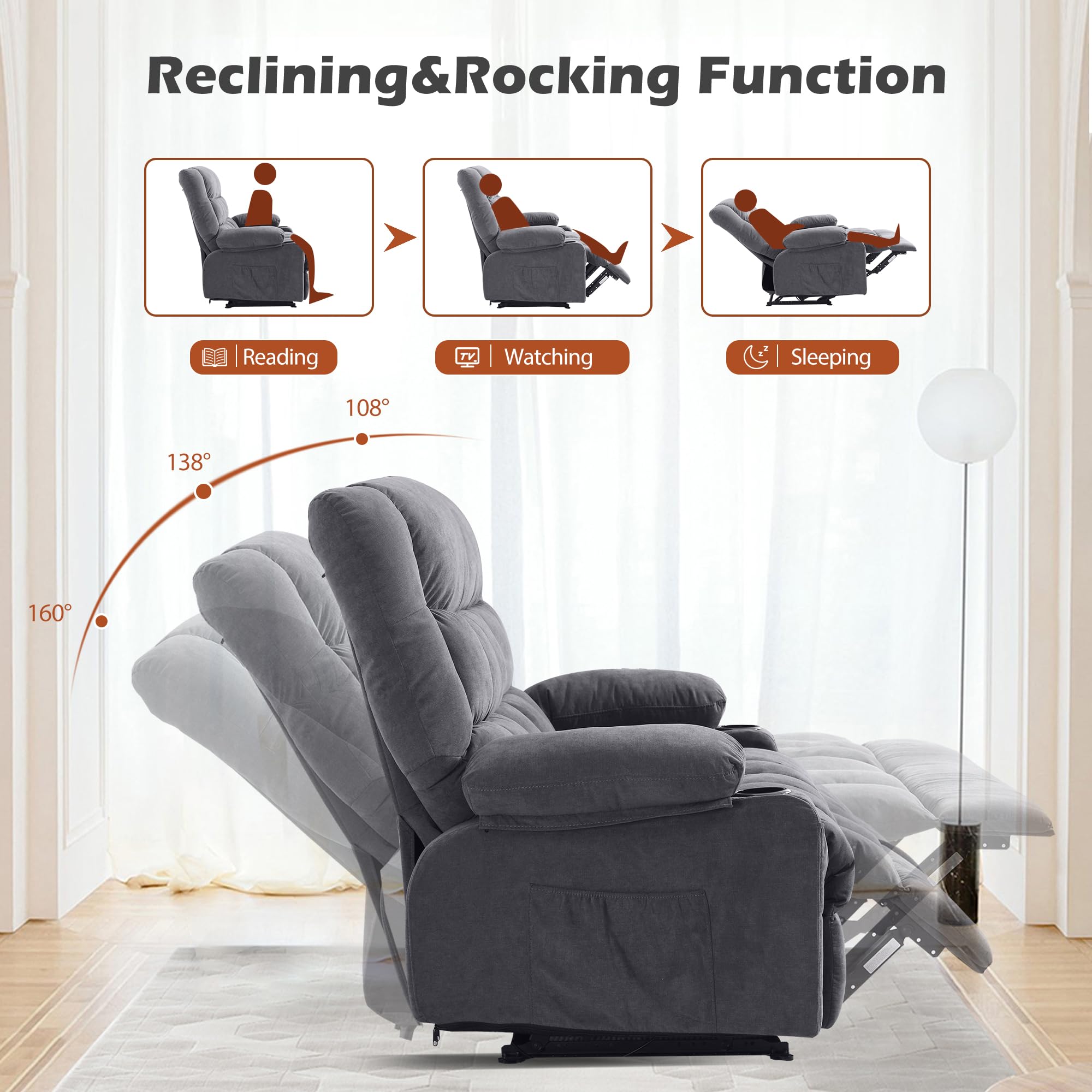MAHOMICO Recliner Loveseat with Cup Holders for Living Room Love Seat Manual Oversized Recliner with Ergonomic, Side Pocket for Adult view 3