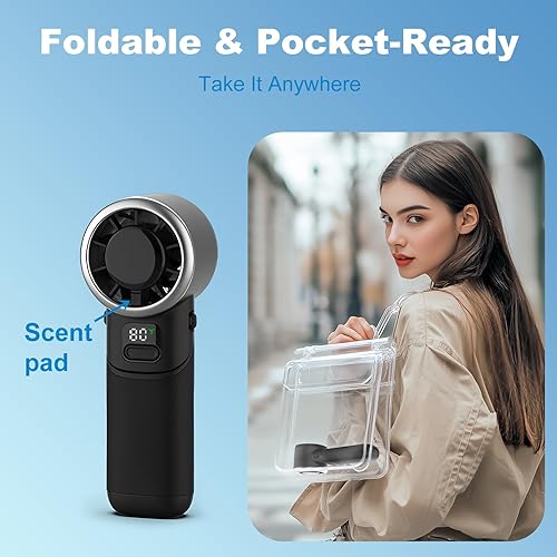 Miniatura 4 de Ventilador turbo portátil de mano, mini ventilador personal recargable por USB, pantalla LED, 5 velocidades, tiempo de enfriamiento de 10 horas