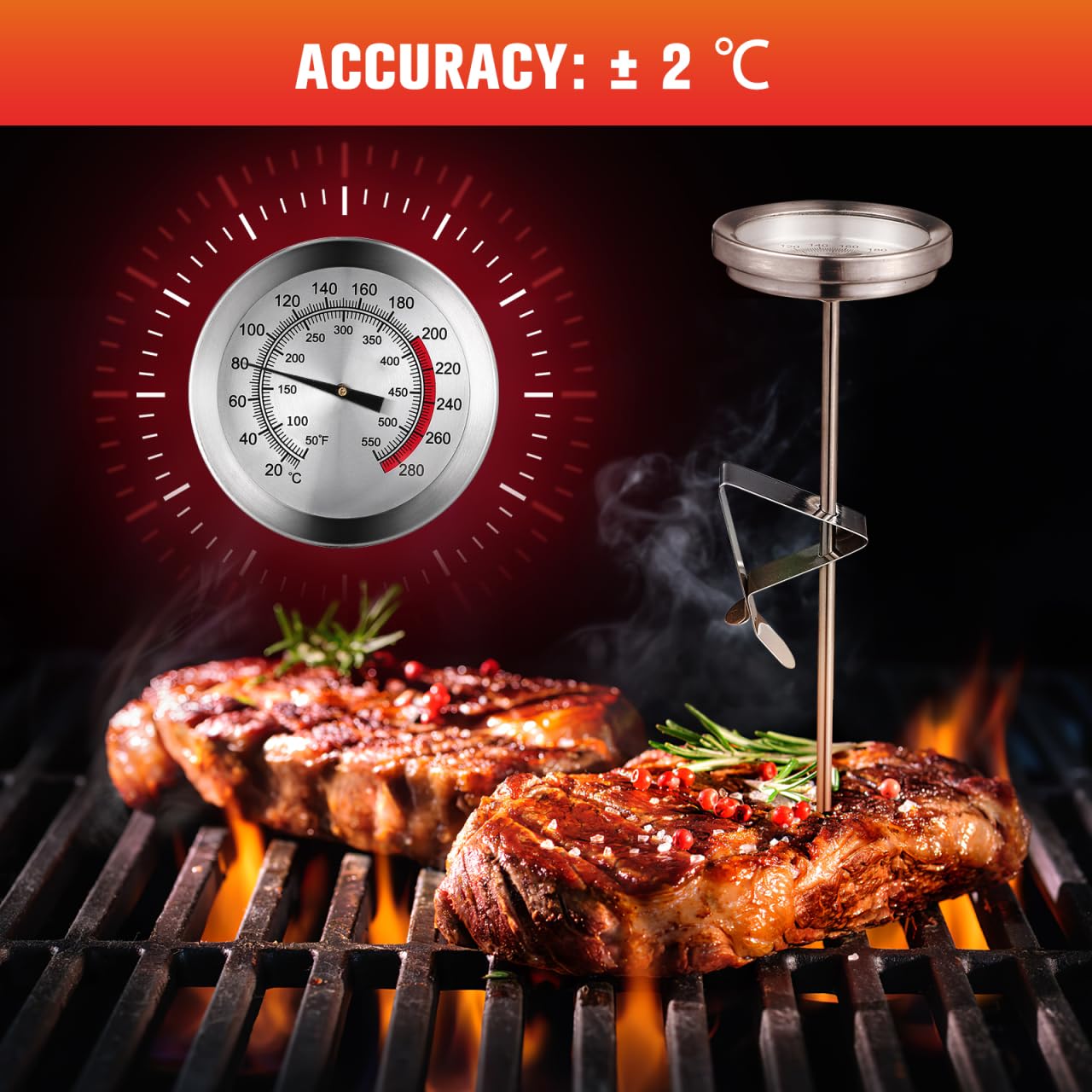 Cabilock Termometro per friggitrice con termometro per carne facilmente leggibile per alimenti per tacchini, barbecue, forno, 23 cm